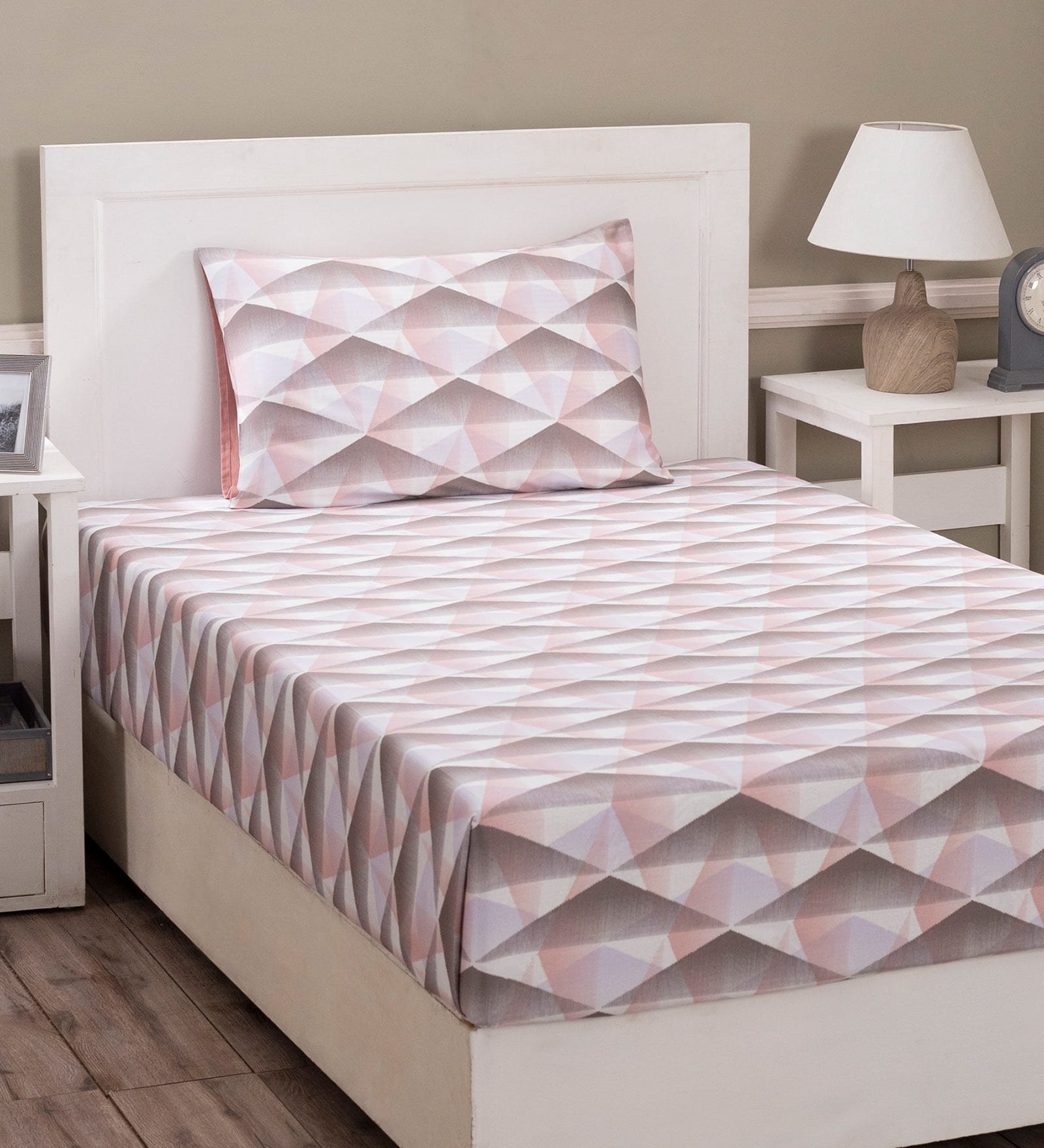 Pink Abstract 210 TC 100% Cotton Single Bed Sheet With 1 Pillow Cover Art Nouveau Collection