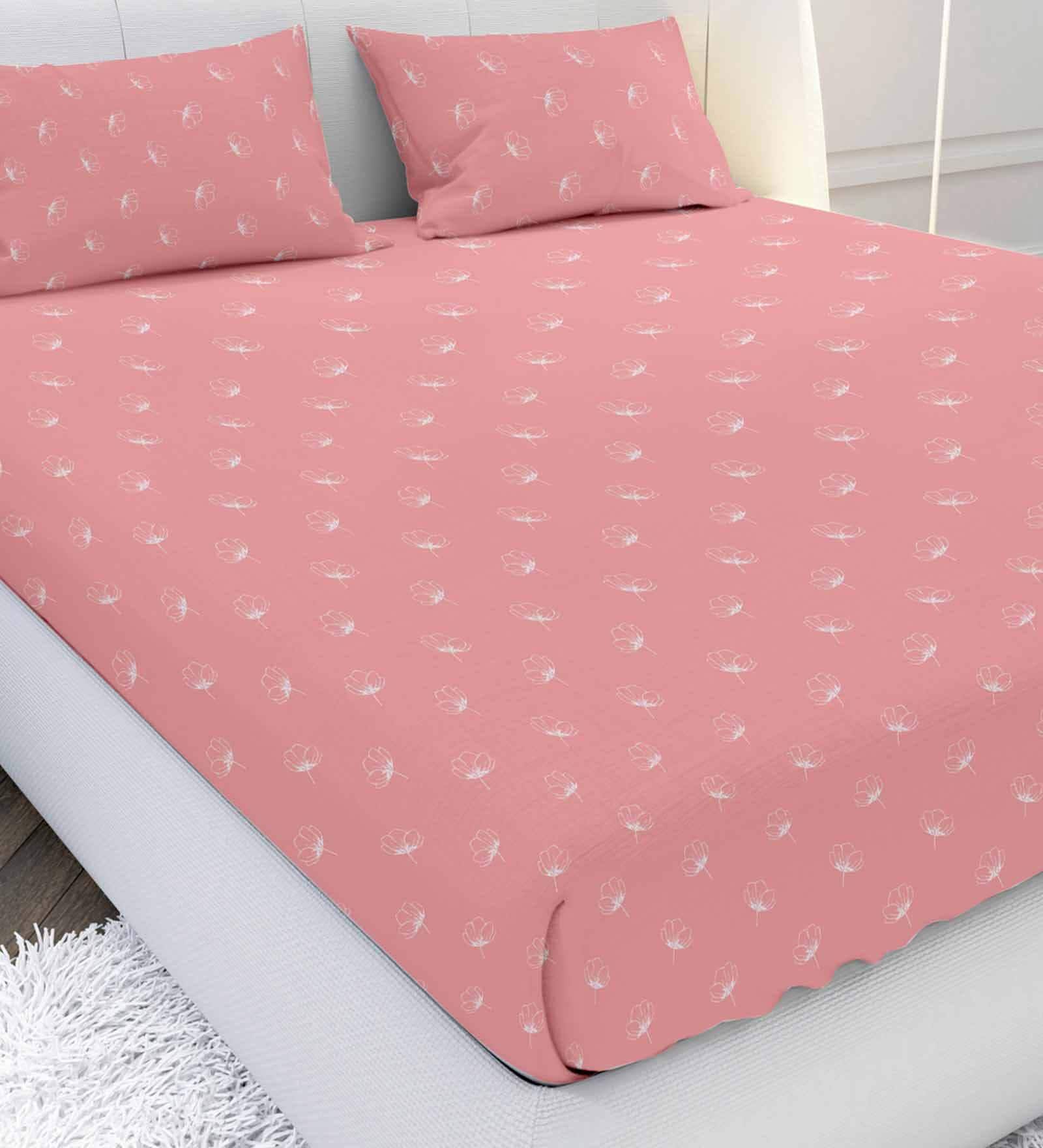 Pink Abstract 210 TC Cotton Satin King Bedsheet With 2 Pillow Covers Elementals Collection