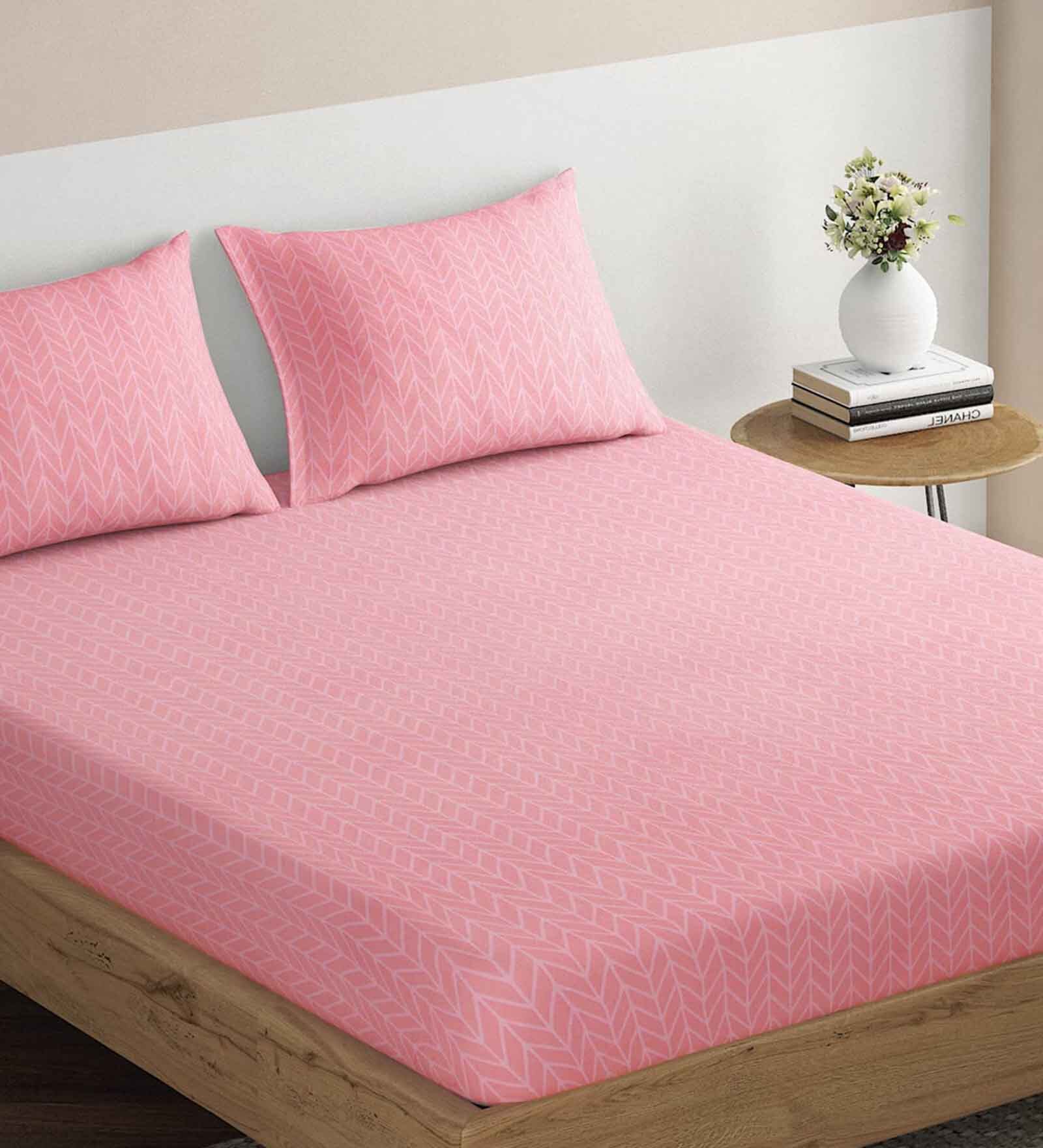 Buy Pink Abstract 220 TC Microfiber Double King Sized Bedsheet with 2