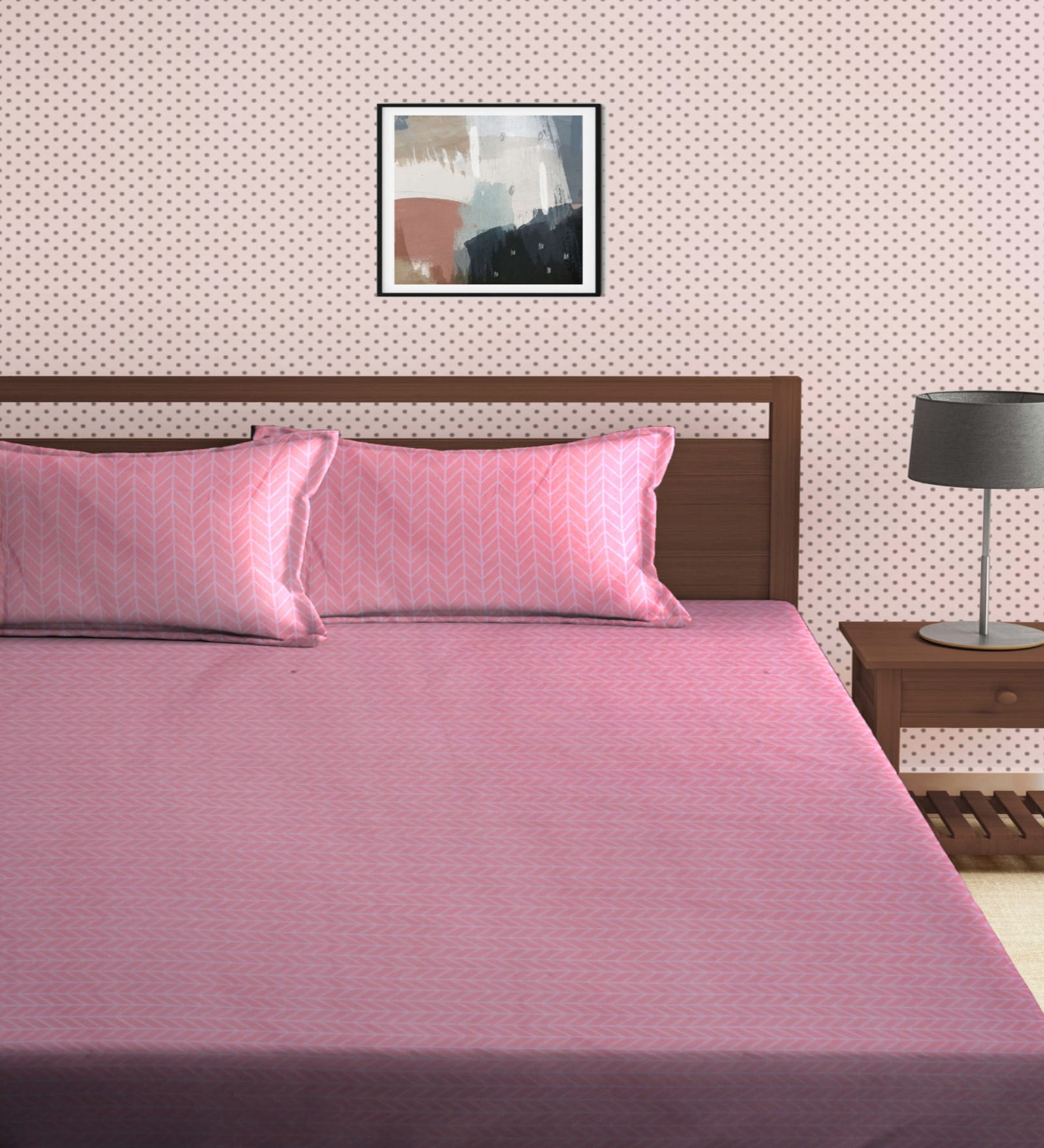 Buy Pink Stripes 300 Tc Cotton Blend Double King Sized Bedsheet With 2