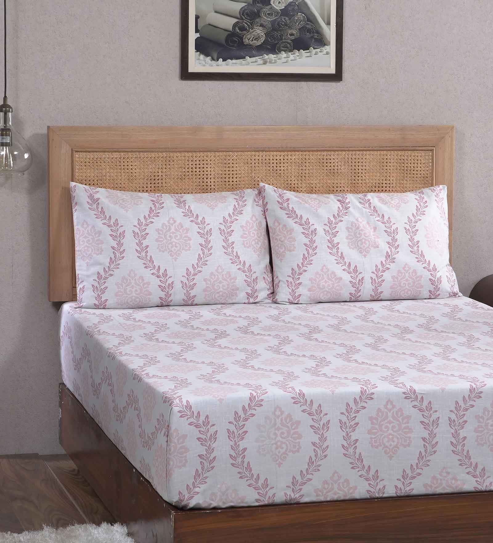 Pink Abstract 400 TC 100% Cotton King Bedsheet with 2 Pillow Covers