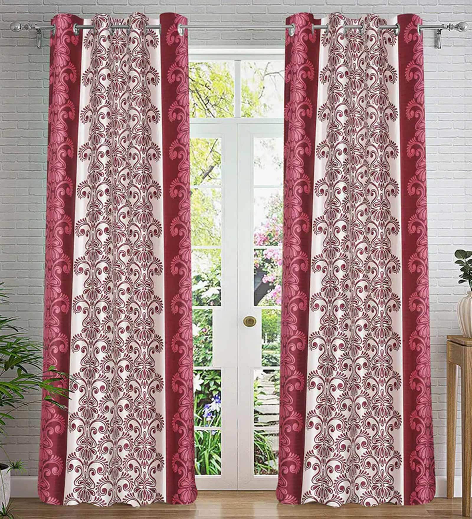 Pink Abstract Polyester 9ft Semisheer Eyelet (Set Of 2)