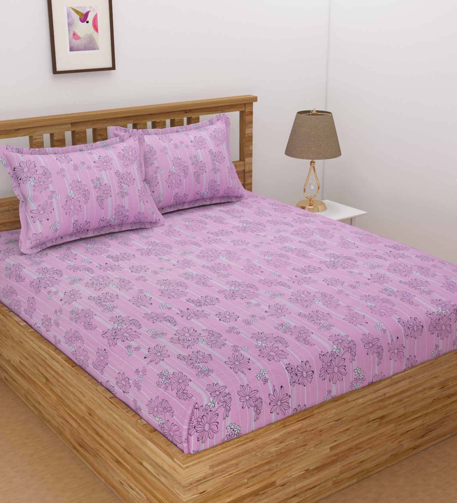 Buy Pink Floral 160 Tc Poly Cotton Single Bed Sized Bed Sheets With 1 Pillow Cover By Florida 0761