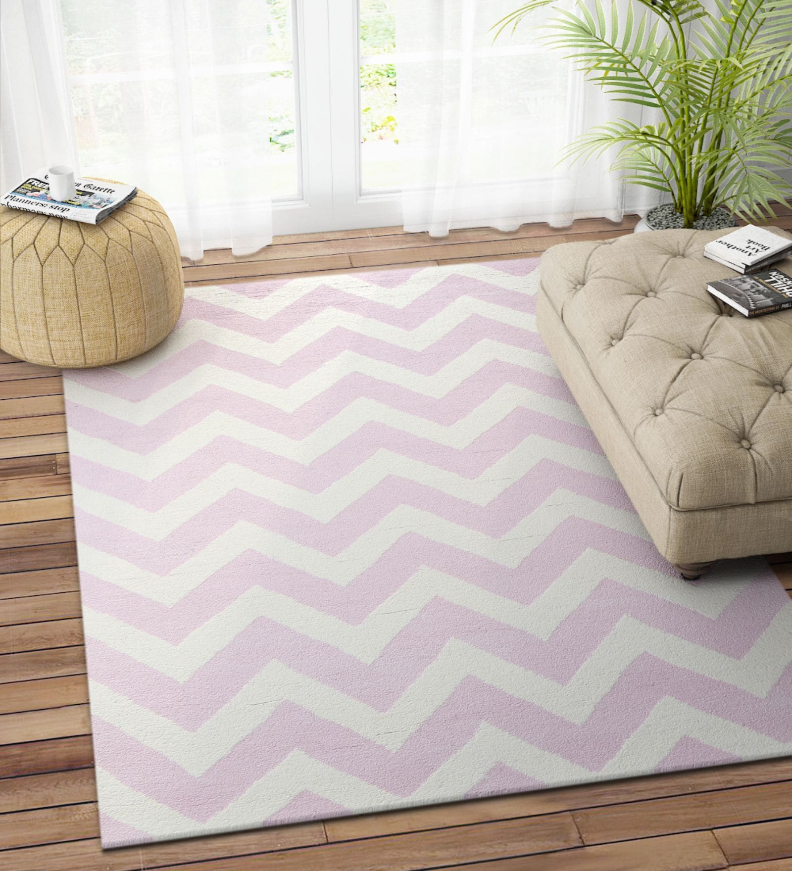 Pink Abstract Wool 4ft x 6ft Hand Tufted Carpet