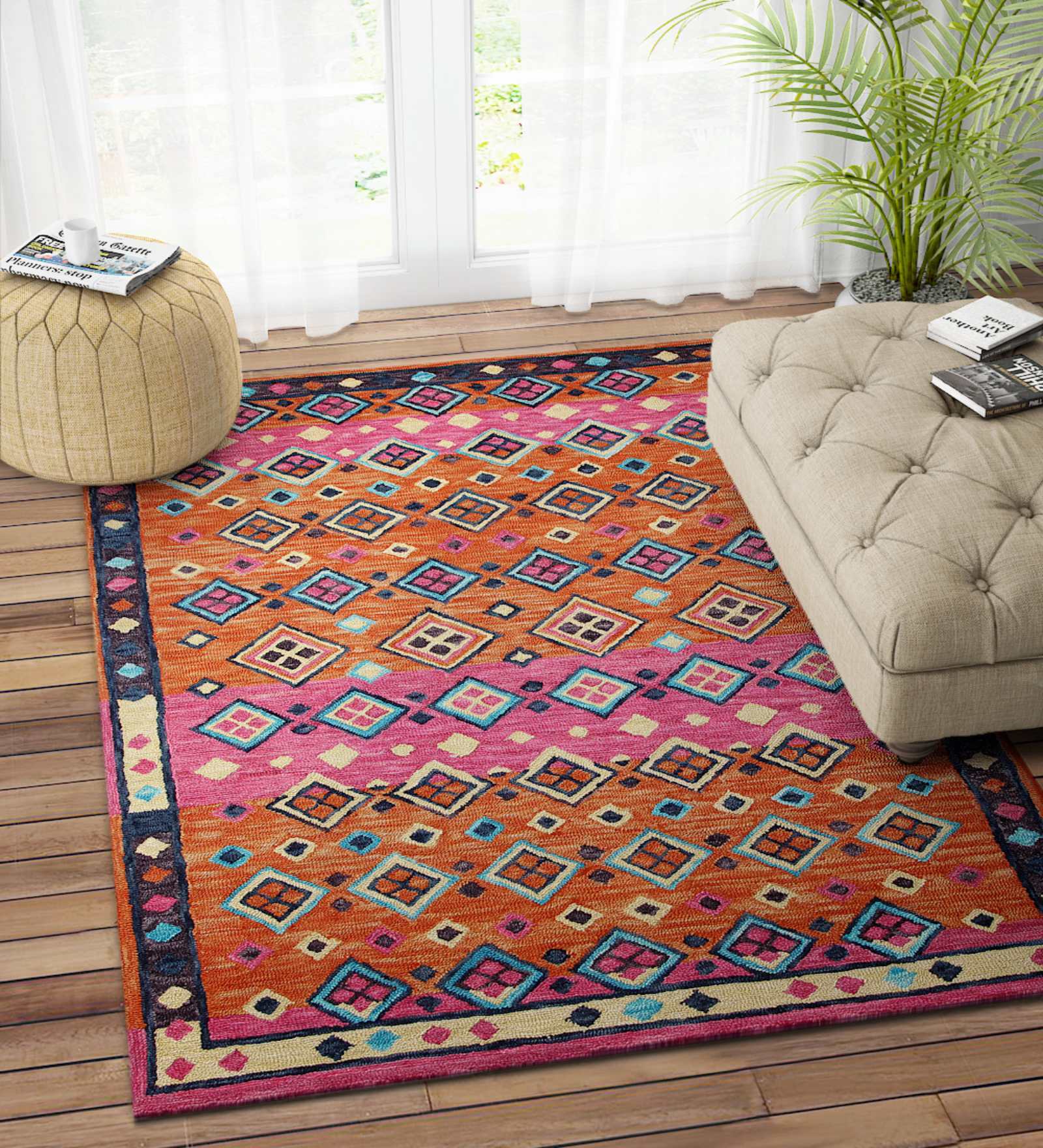 Pink Abstract Wool 4ft x 6ft Hand Tufted Carpet