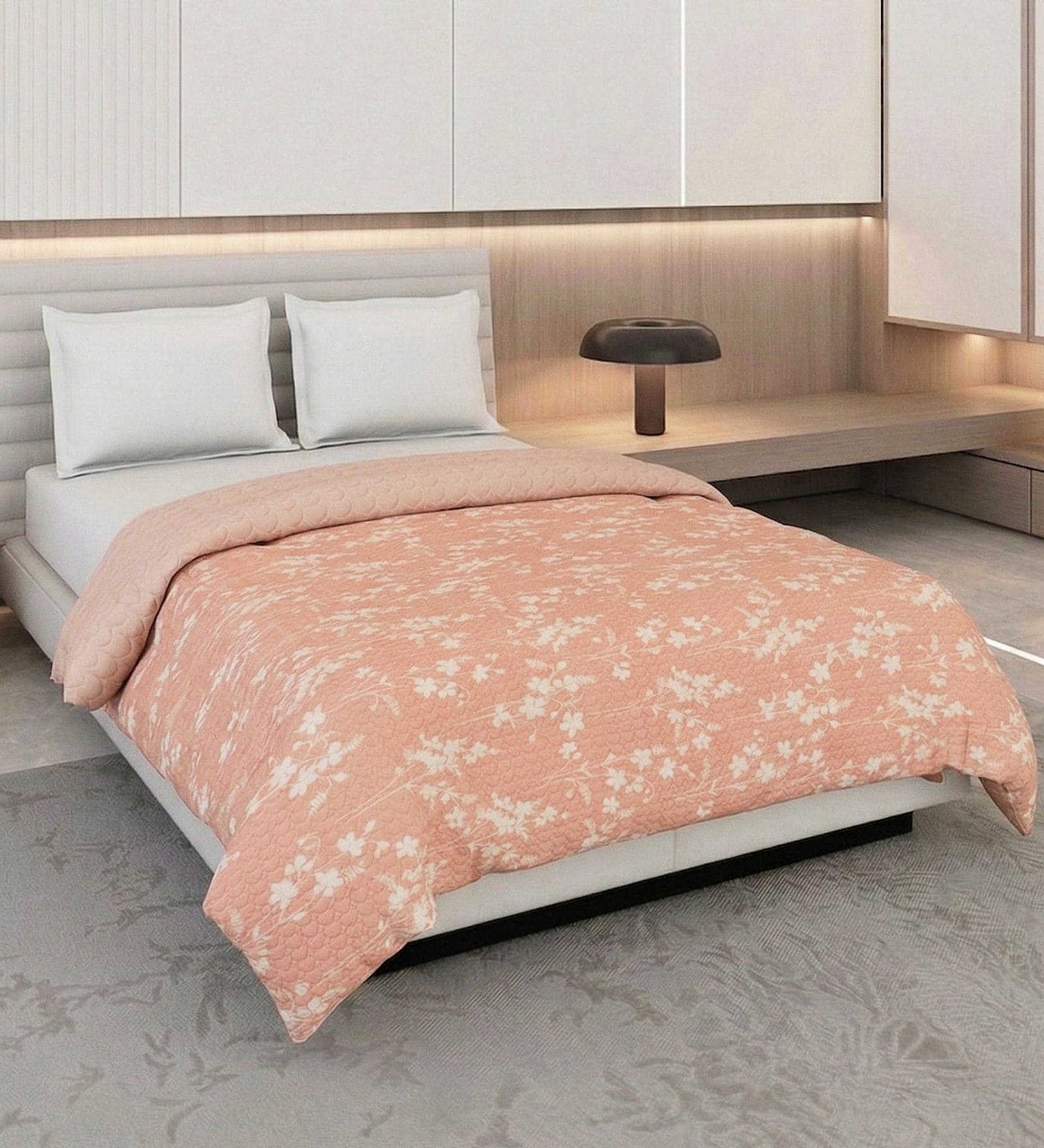 Pink and Brown Polyester Solid 200 GSM Double Bed Comforter