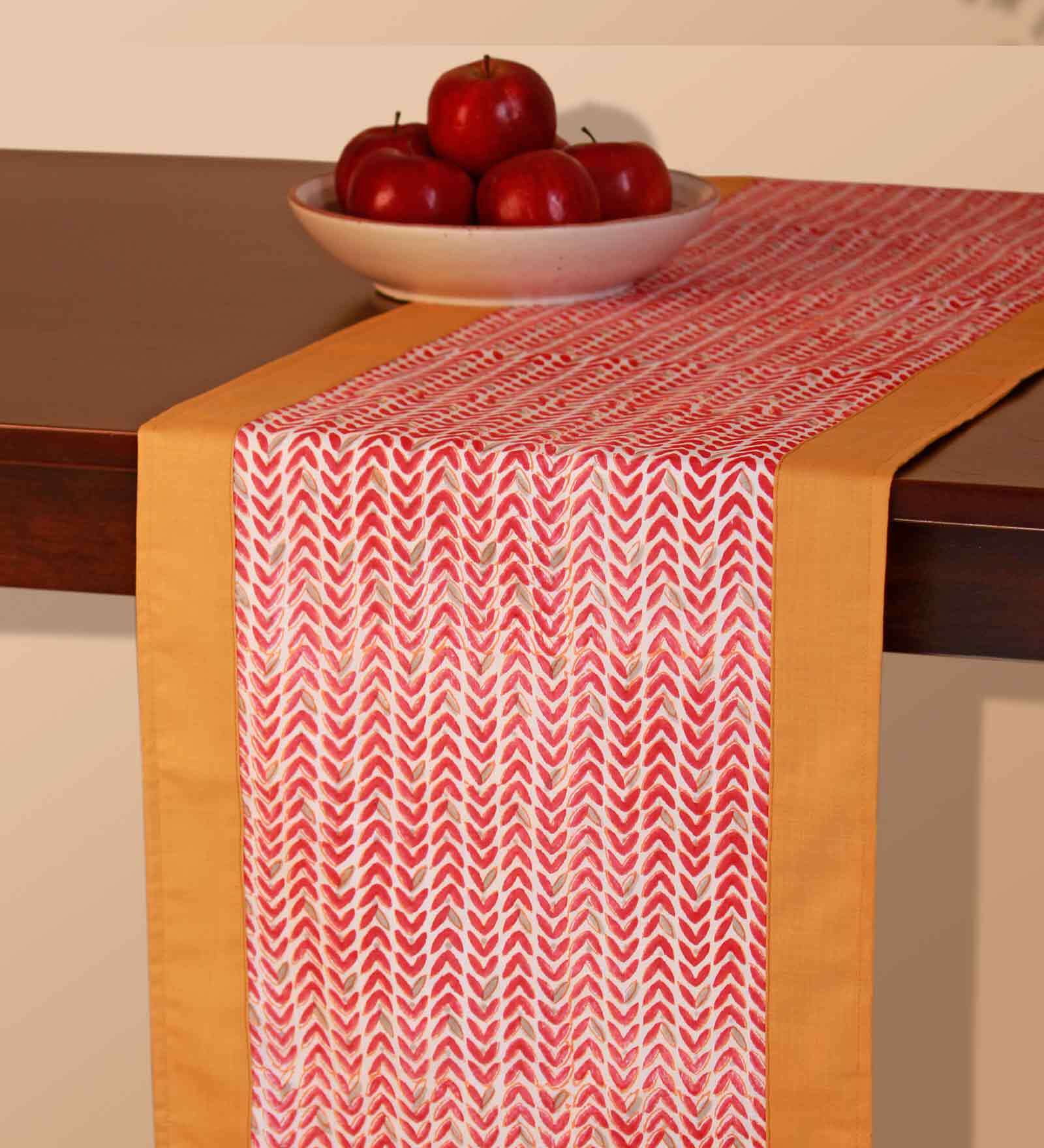 Buy Playful (72x14) White & Red Cotton Table Runner at 37 OFF by
