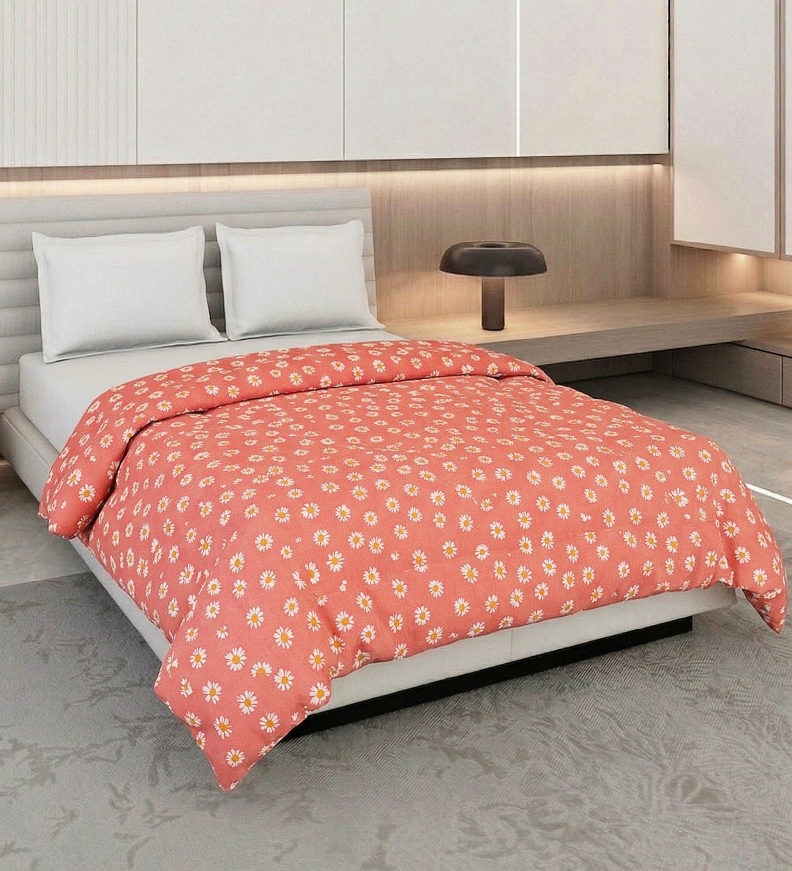 Pink and Yellow Polyester Solid 105 GSM Double Bed Comforter