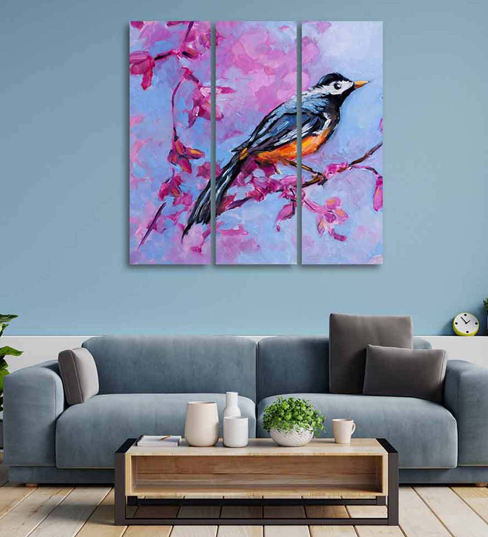 Pink Bird With Nature Canvas Wall Painting