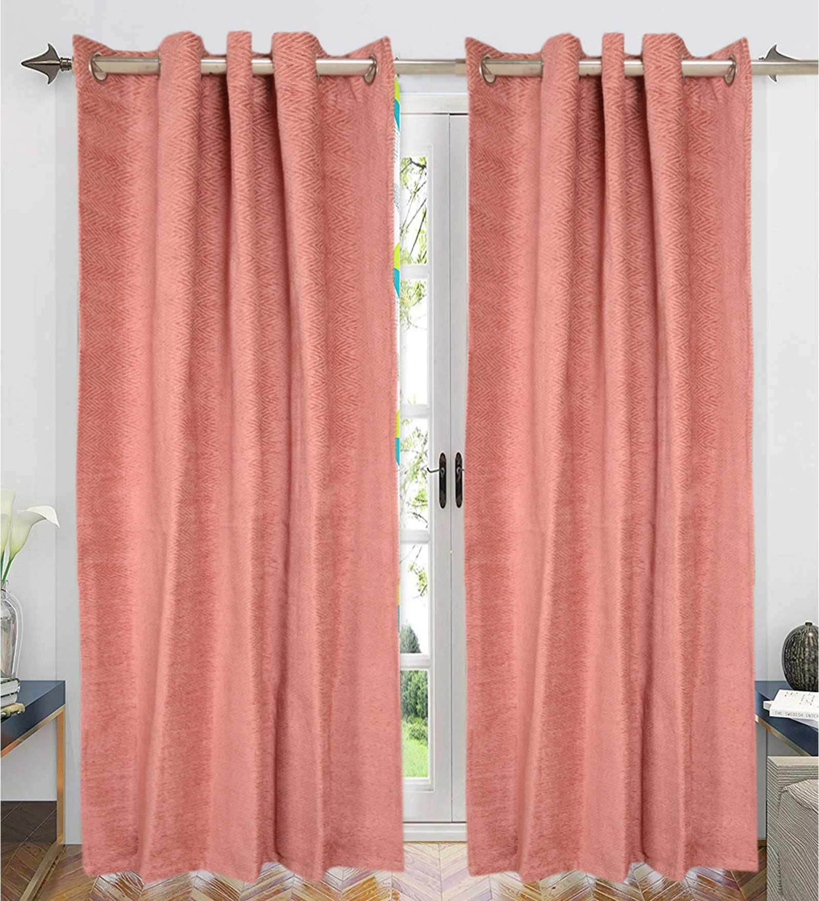 Pink Geometric Polyester Blend 7 Ft Light Filering Eyelet Door Curtains (Set of 2)