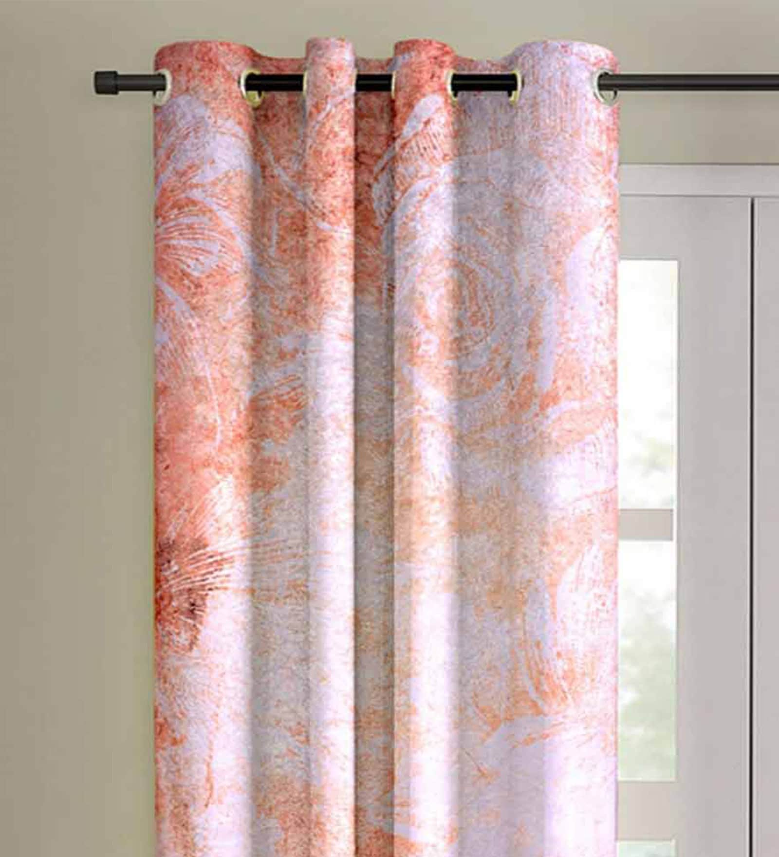 Buy Peach Polyester Floral 7 Ft Blackout Eyelet 1 Door Curtain By Romee