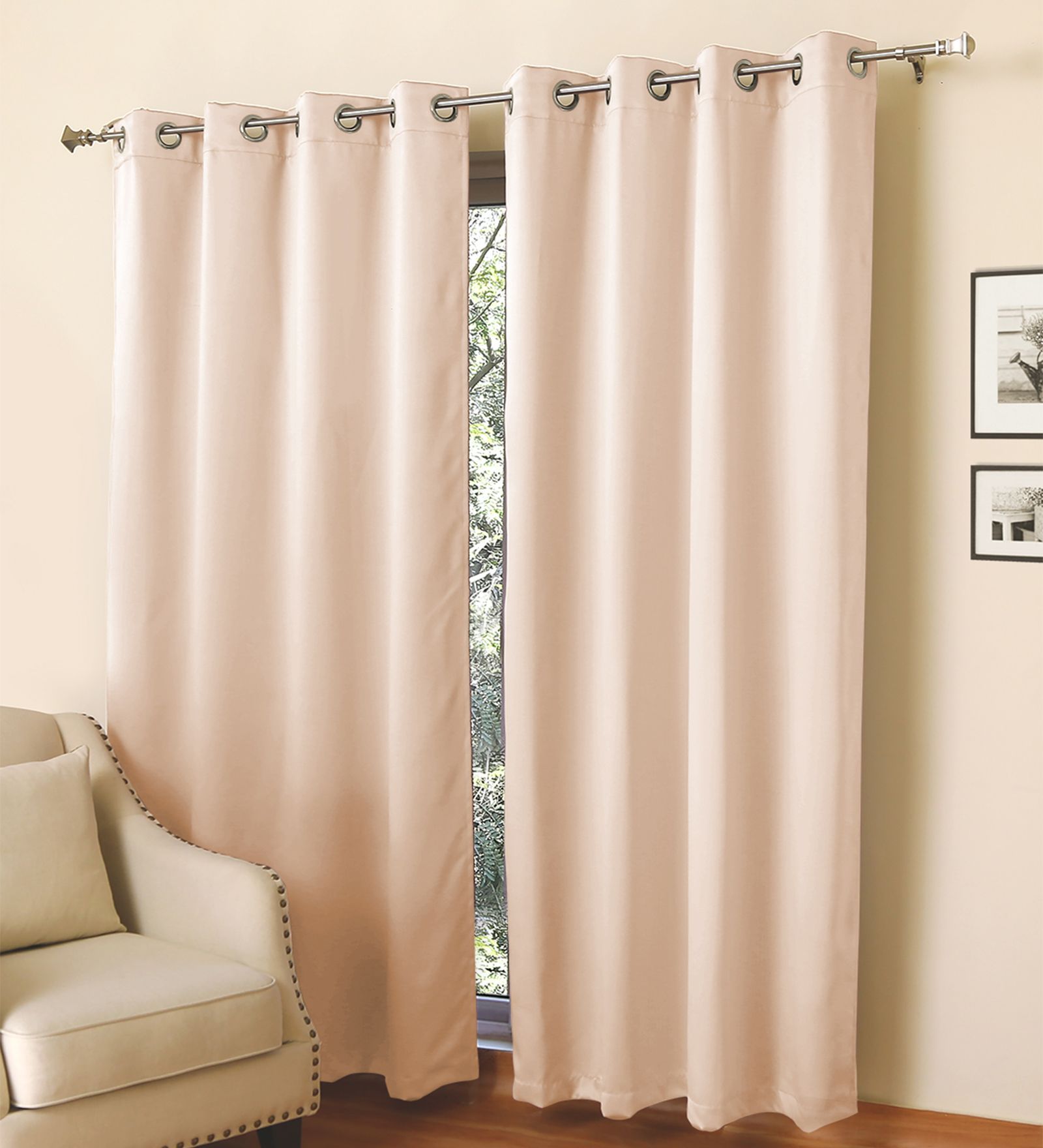 Pink Solid Polyester 7 Ft Blackout Eyelet Door Curtains (Set of 2)