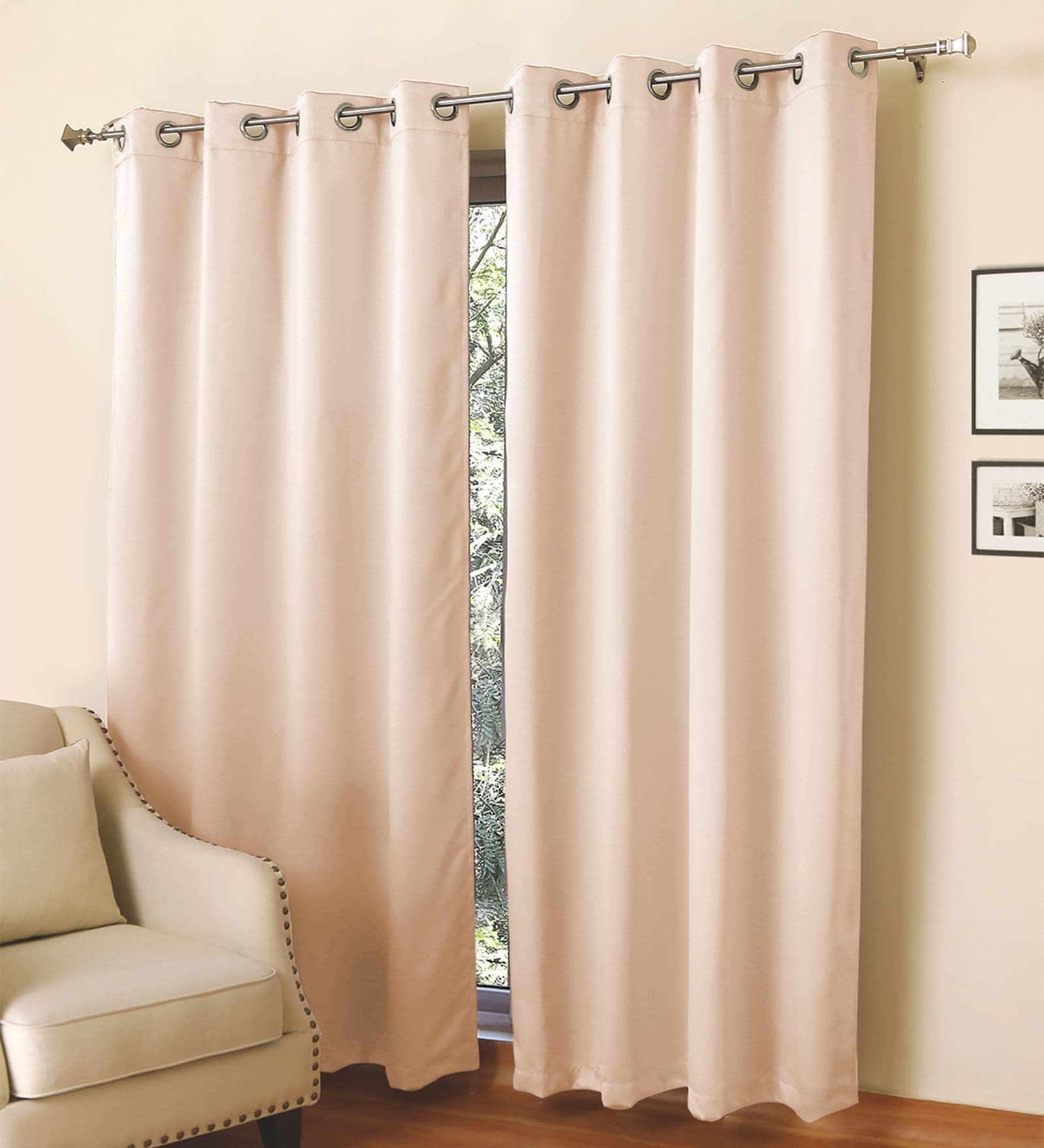Pink Solid Polyester 9 Ft Blackout Eyelet Door Curtains (Set of 2)