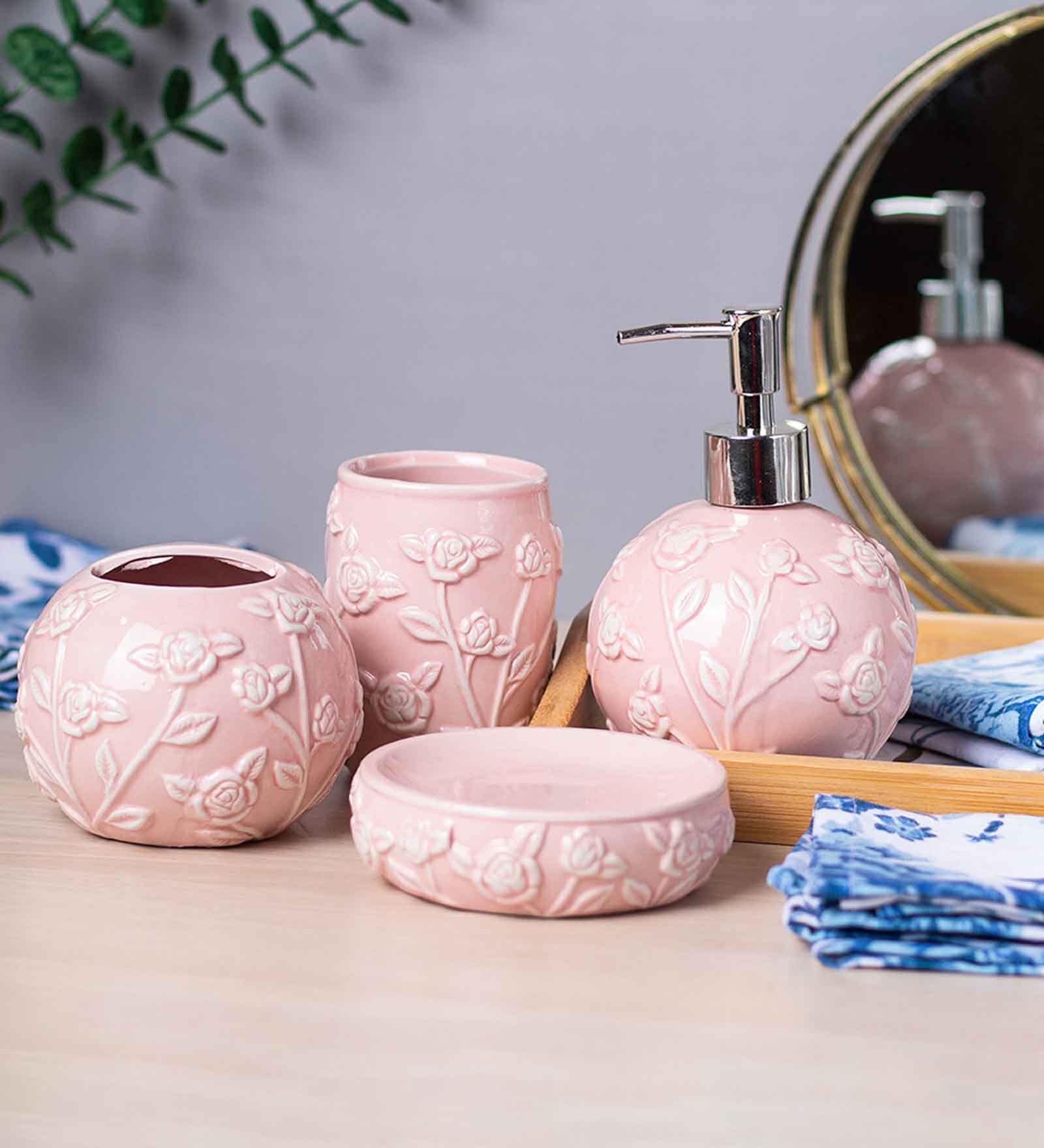 Pink Ceramic Bathroom Set Of 4