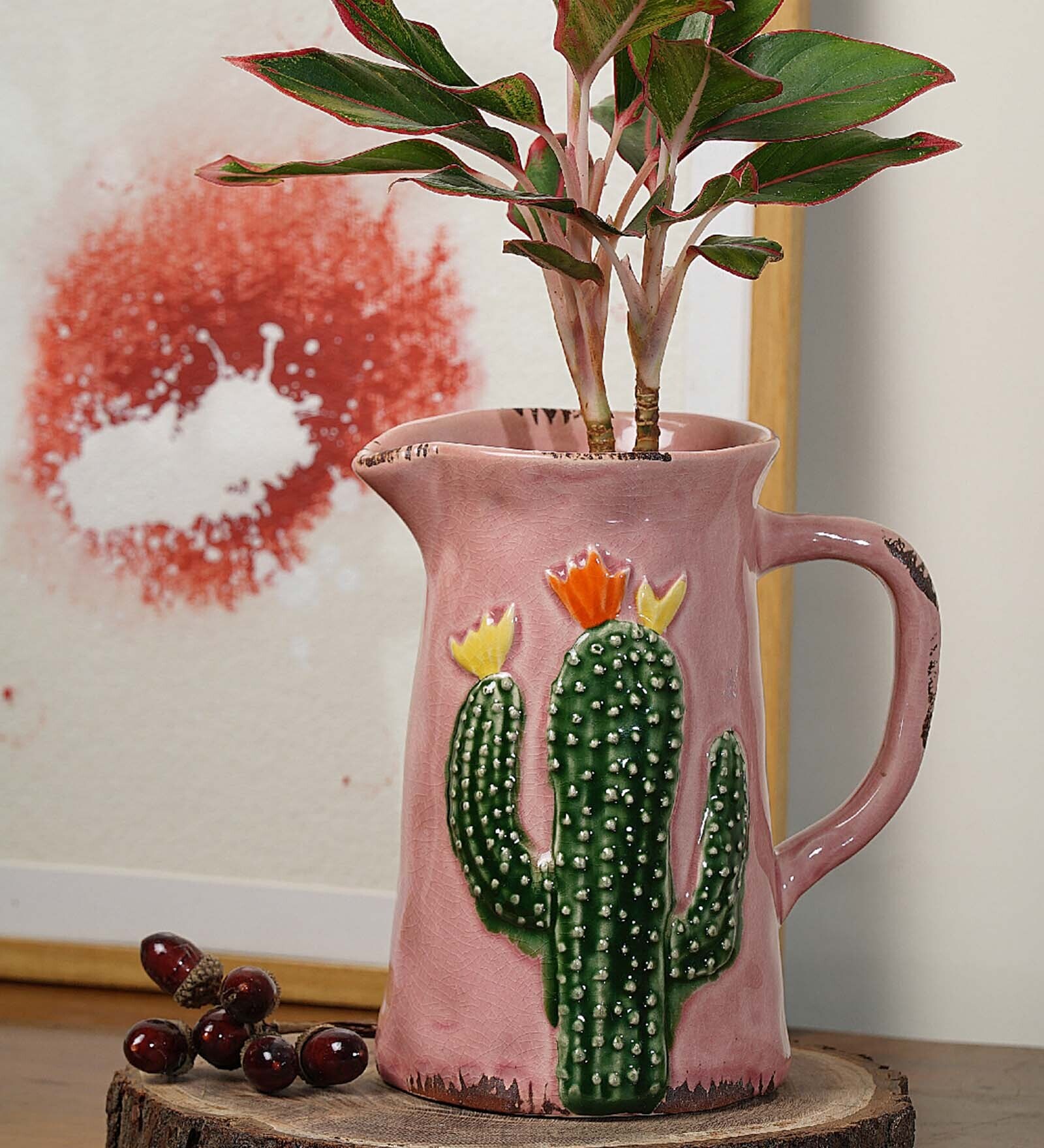 Pink Ceramic Cactus Design Planter