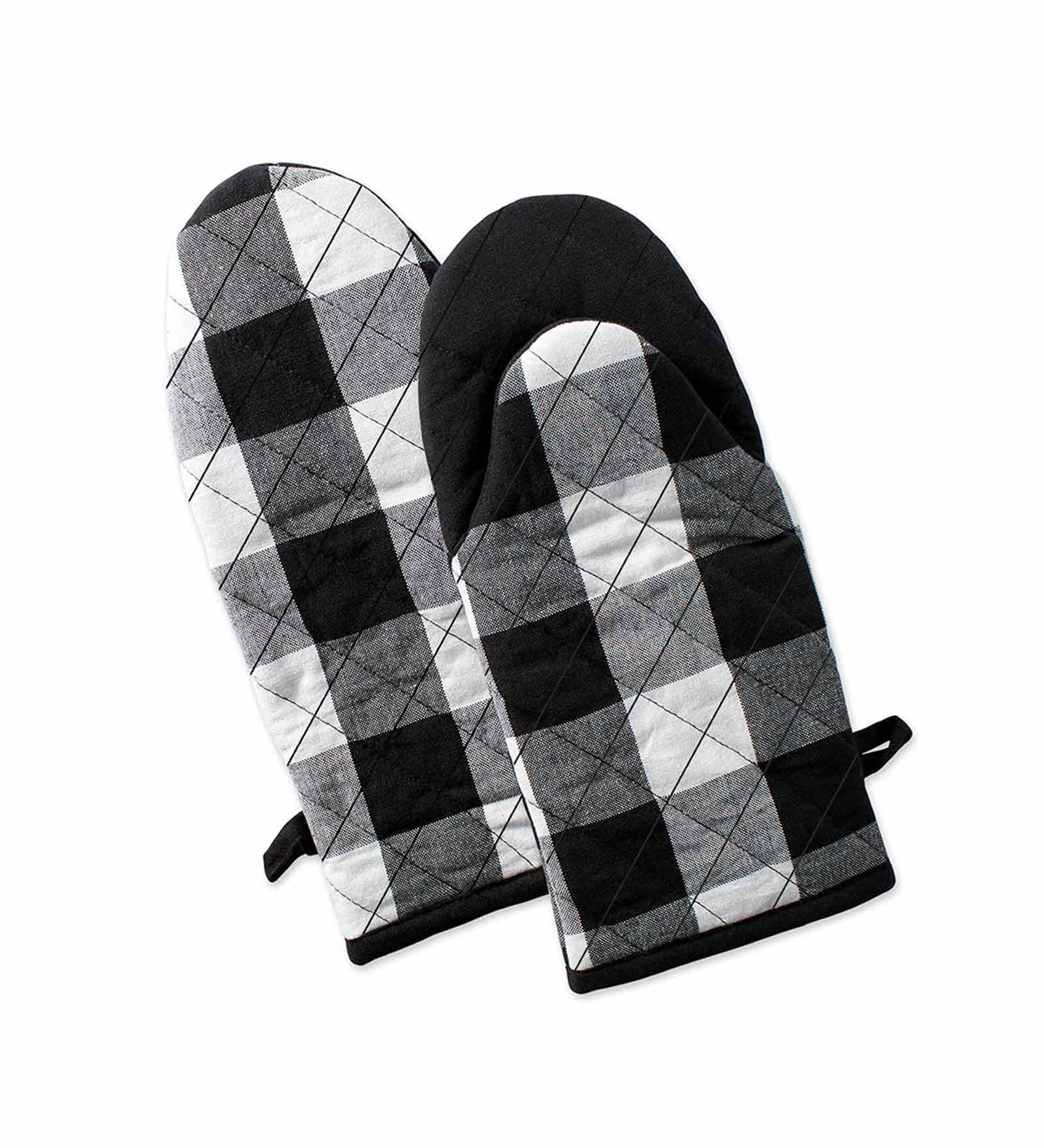 Checked Black & White Cotton (Set of 2) Oven Gloves