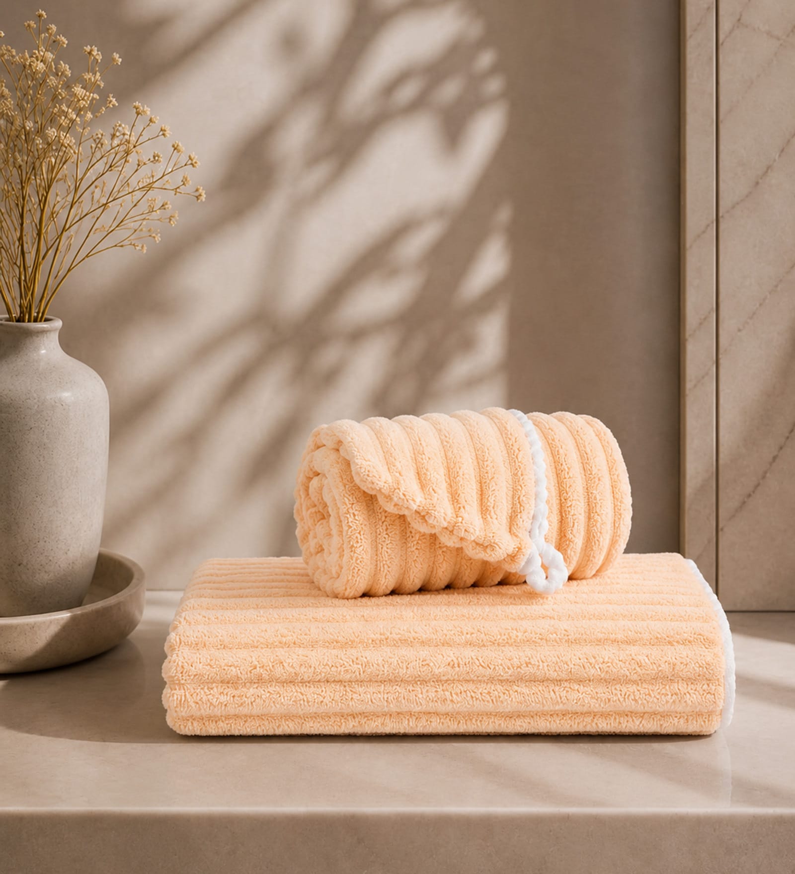 Light Orange Coral Fleece Solid 450 Gsm Bath Towel Set Of 3