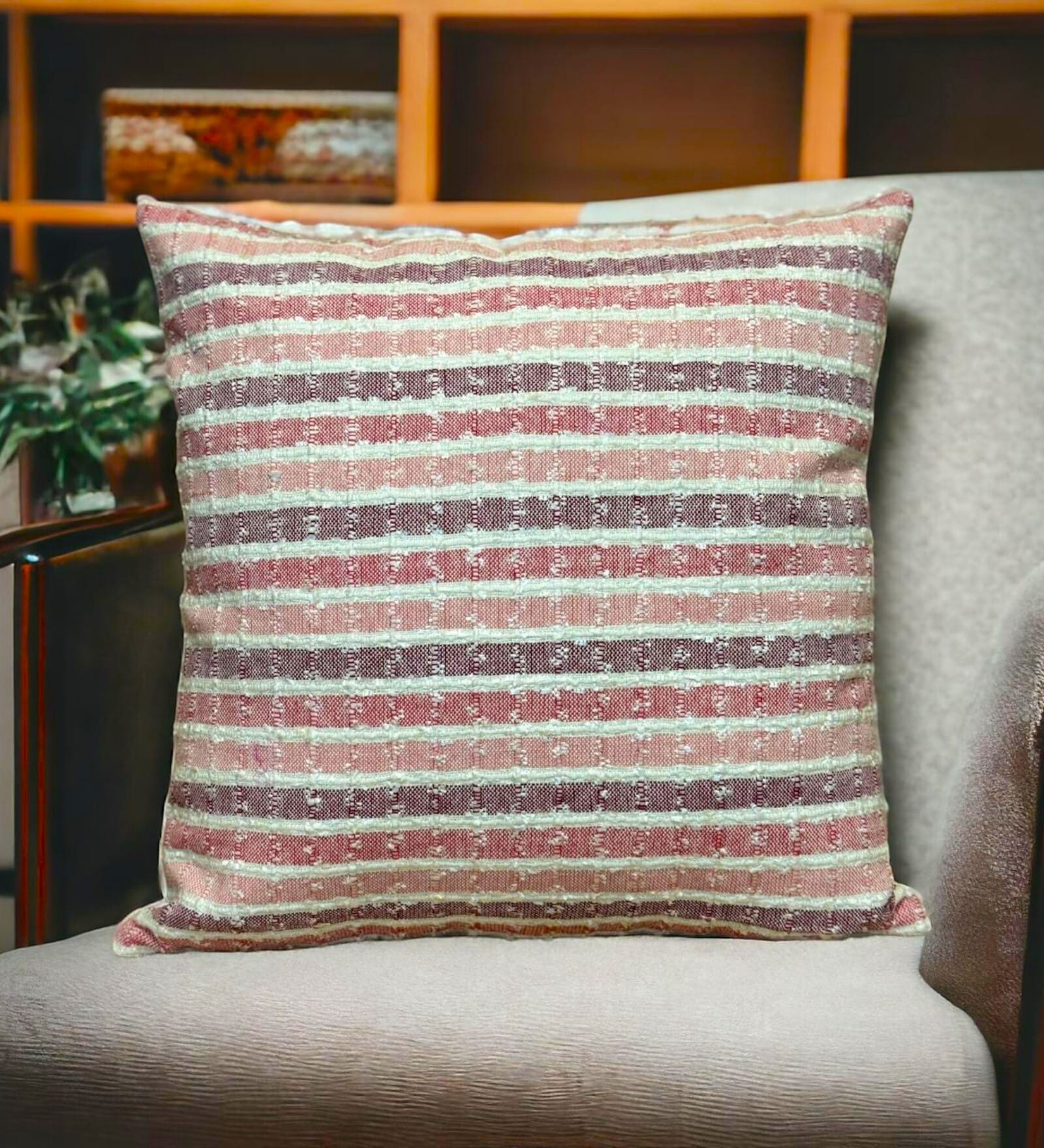 Pink Cotton  Checkered 16x16 inches Cushion Cover