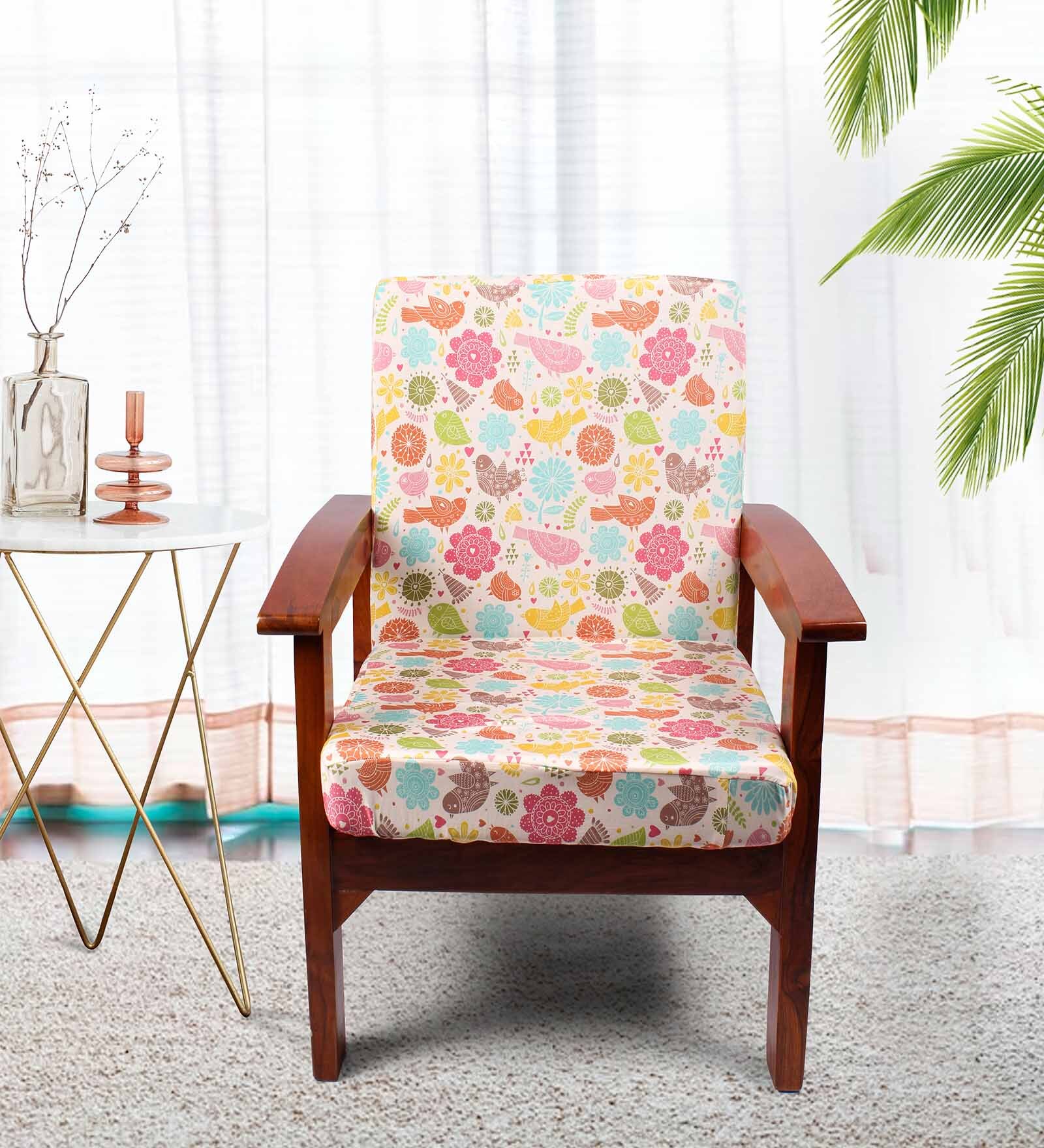 Pink Cotton Floral 20x20 Inches 1 Seater Sofa Chair Covers (Pack of 4)