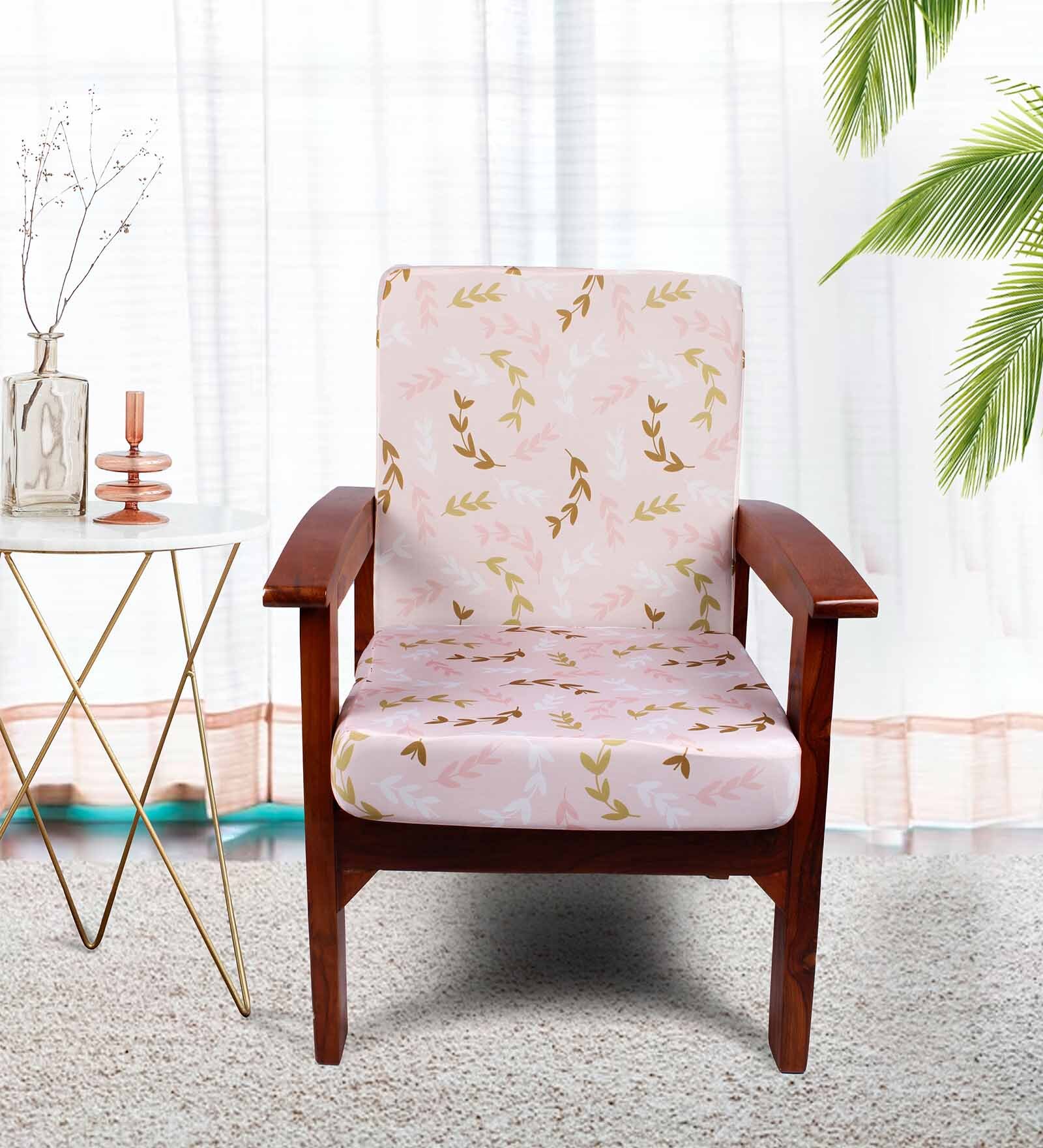 Pink Cotton Abstract 20x20 Inches 1 Seater Sofa Chair Covers (Pack of 4)