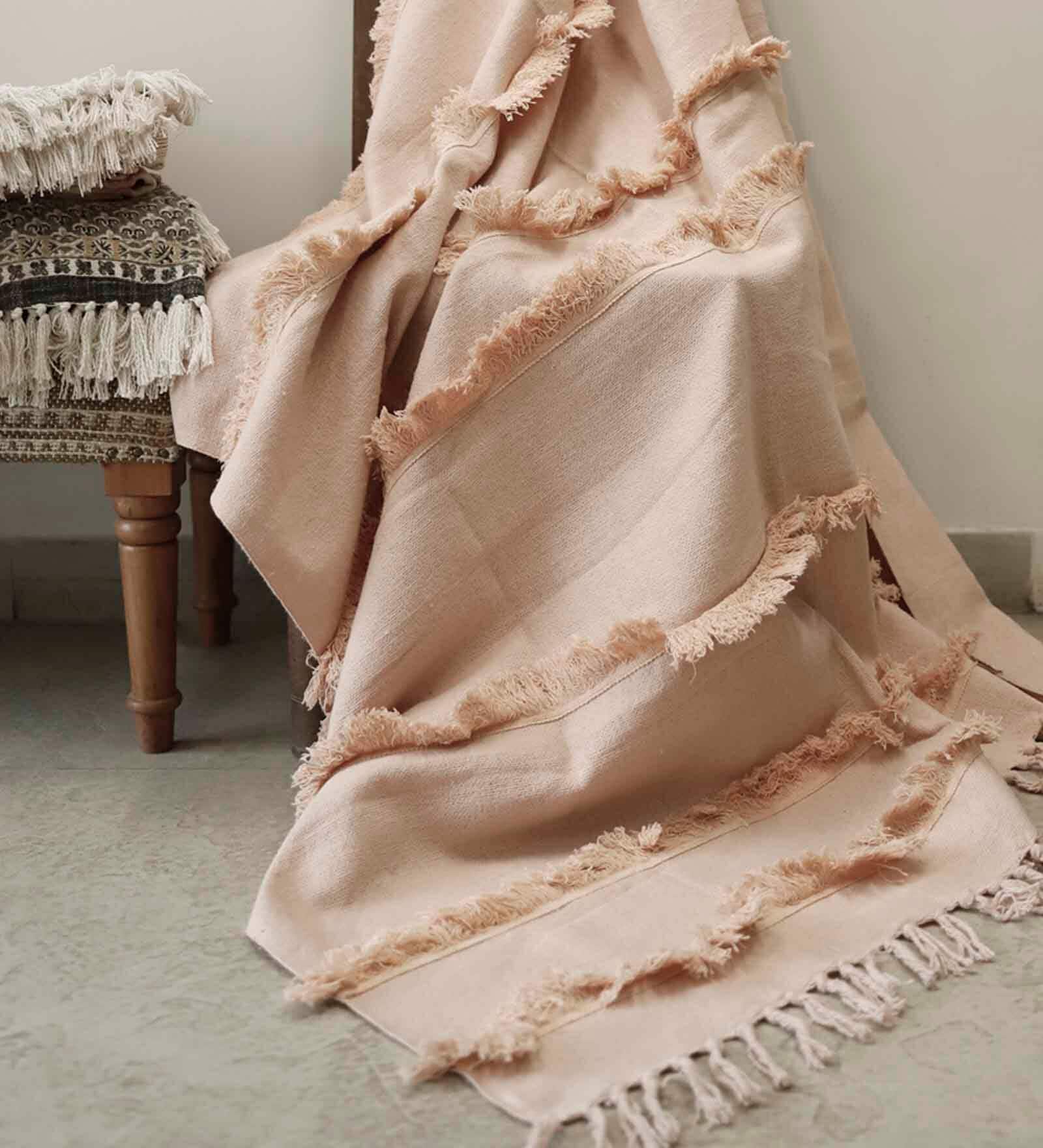 Pink Cotton Textured 50X62 Inches Throw