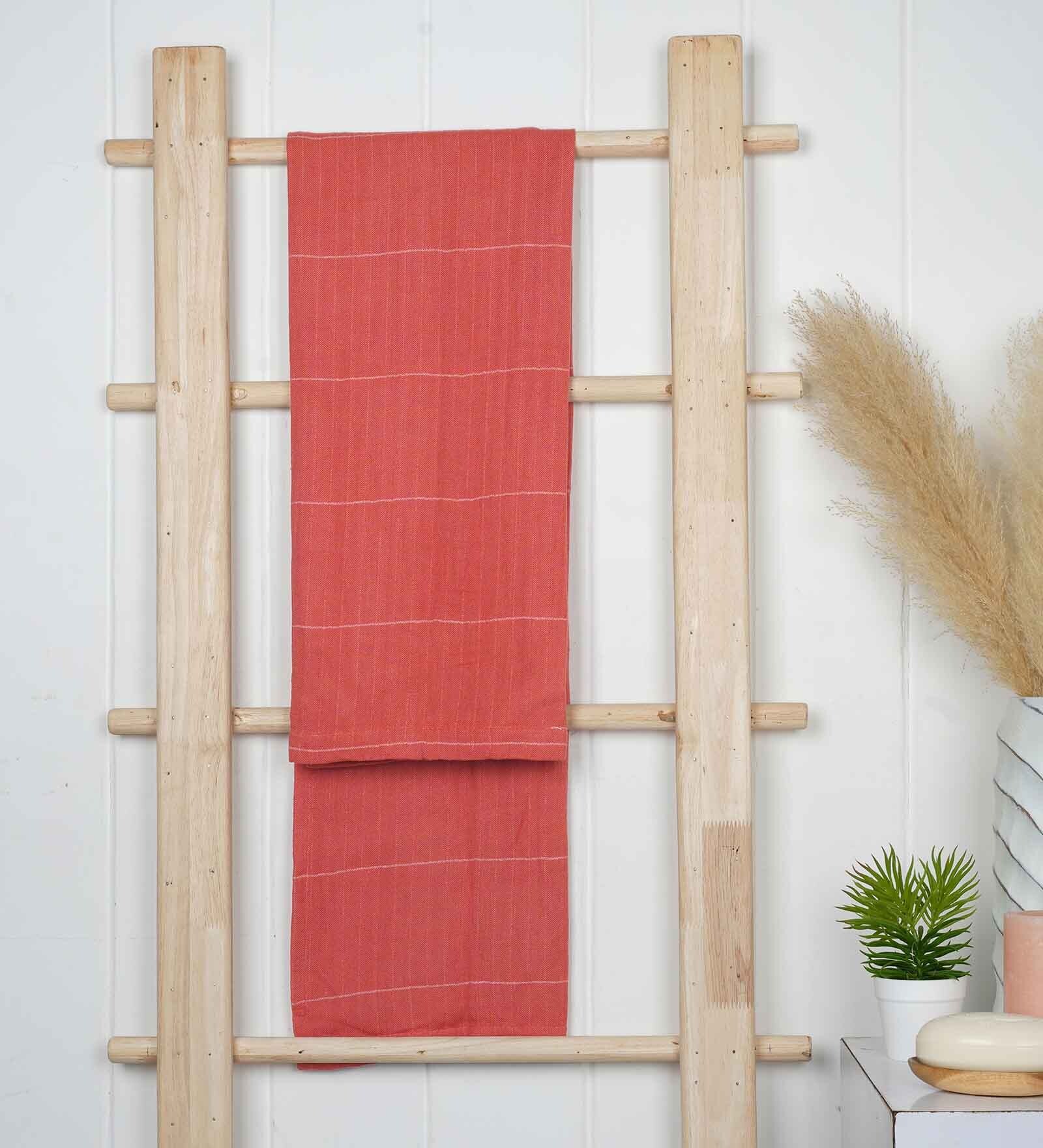 Red Aloevera Double Cloth Striped 300 GSM Bath Towel