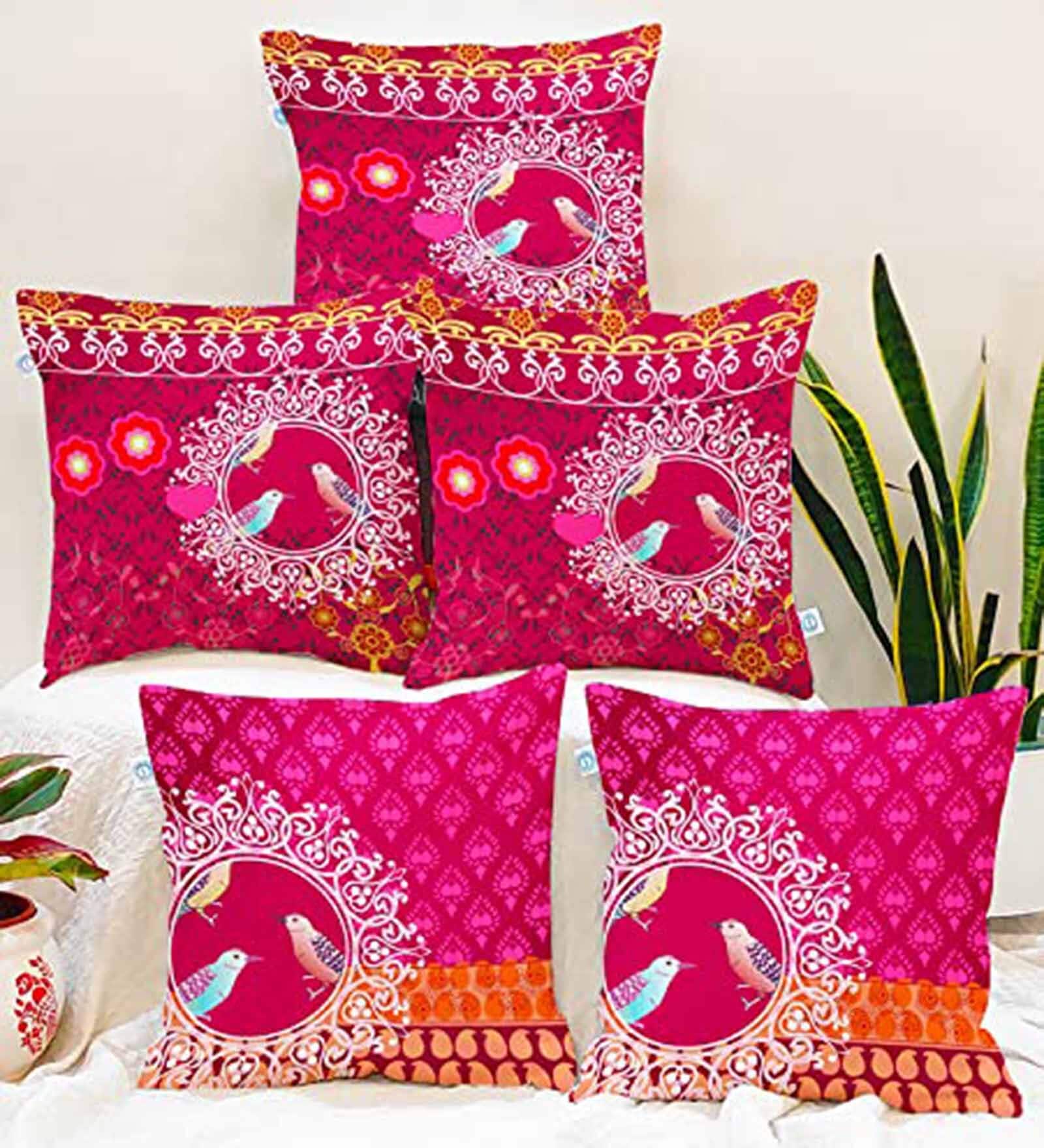 Pink Cotton Animal 16x16 inches Cushion Covers (Pack of 5)