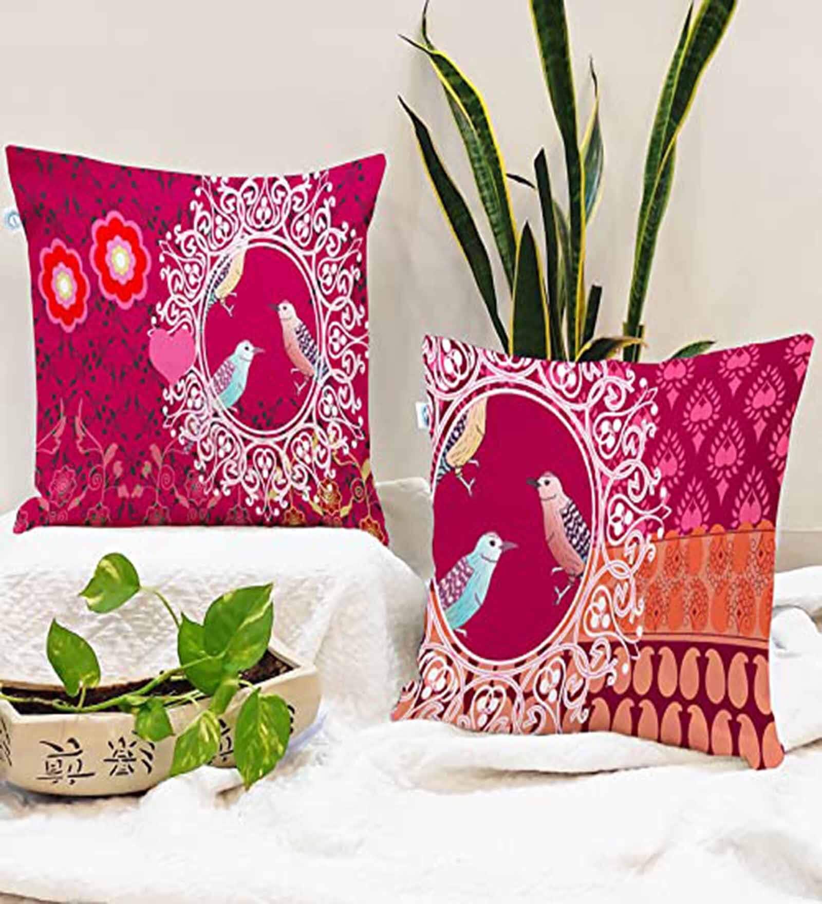 Pink Cotton Animal 24x24 inches Cushion Covers (Pack of 2)