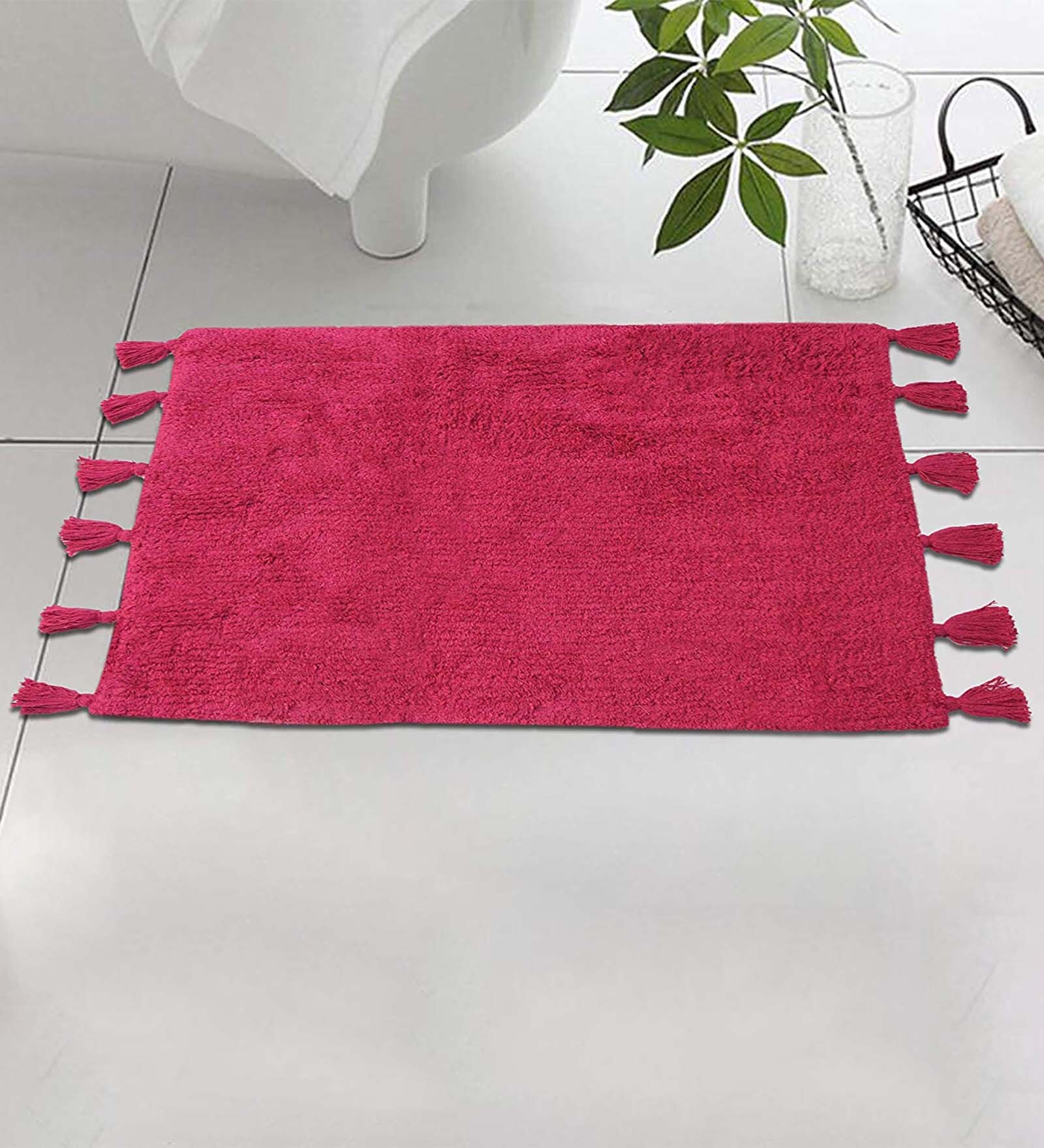 Buy Pink Cotton Anti Skid Bath Mat 20X32 Inches By The Home Talk at 41
