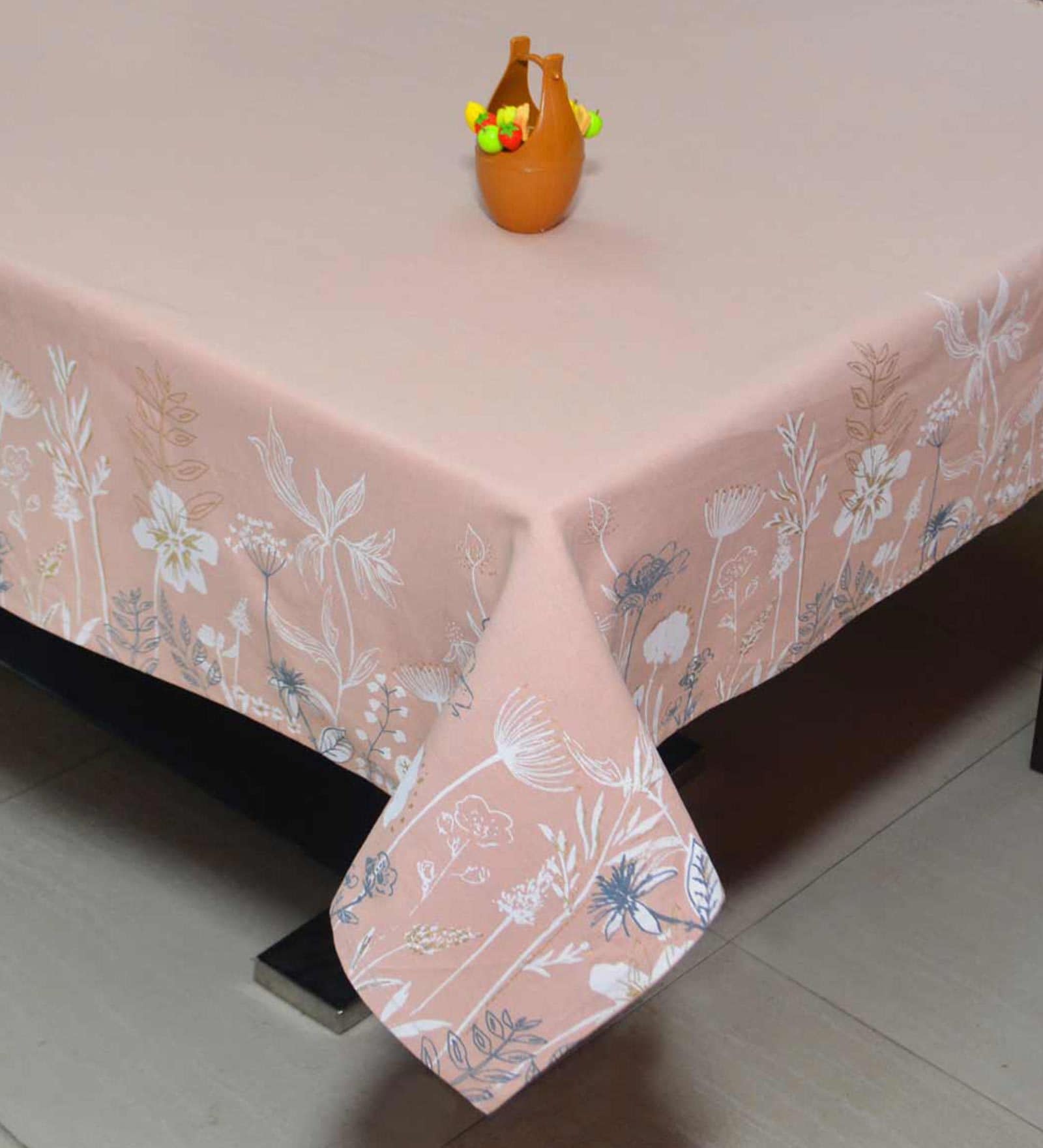 Pink Cotton 94x55 Inches 6 Seater Table Cloth