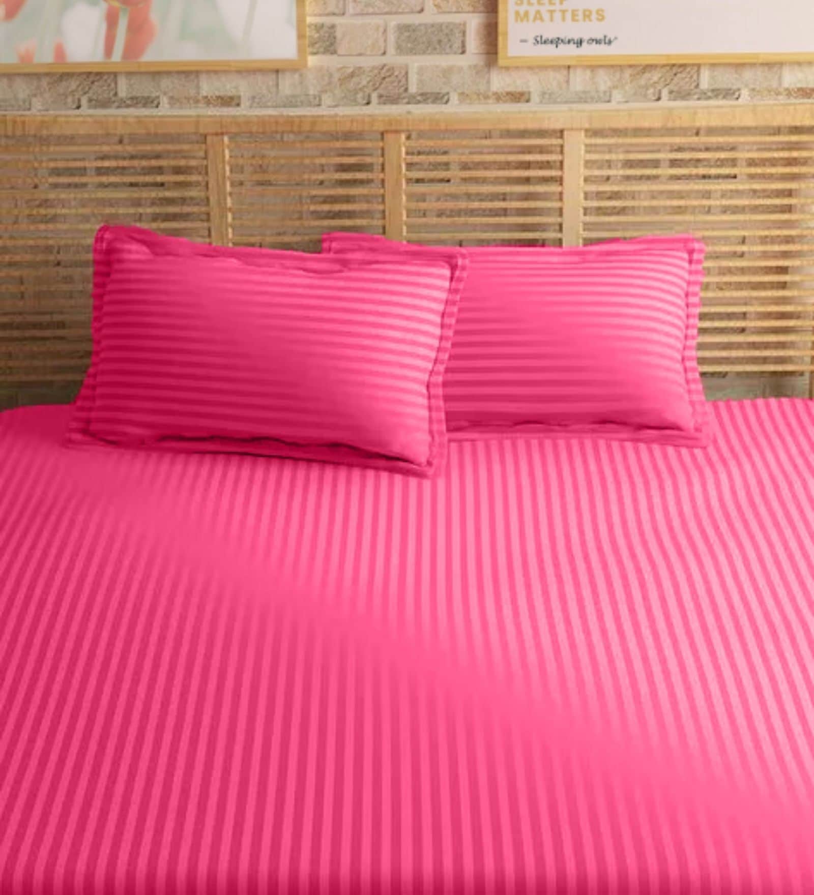 Pink Cotton 210TC Striped Set of 2 Pillow Covers