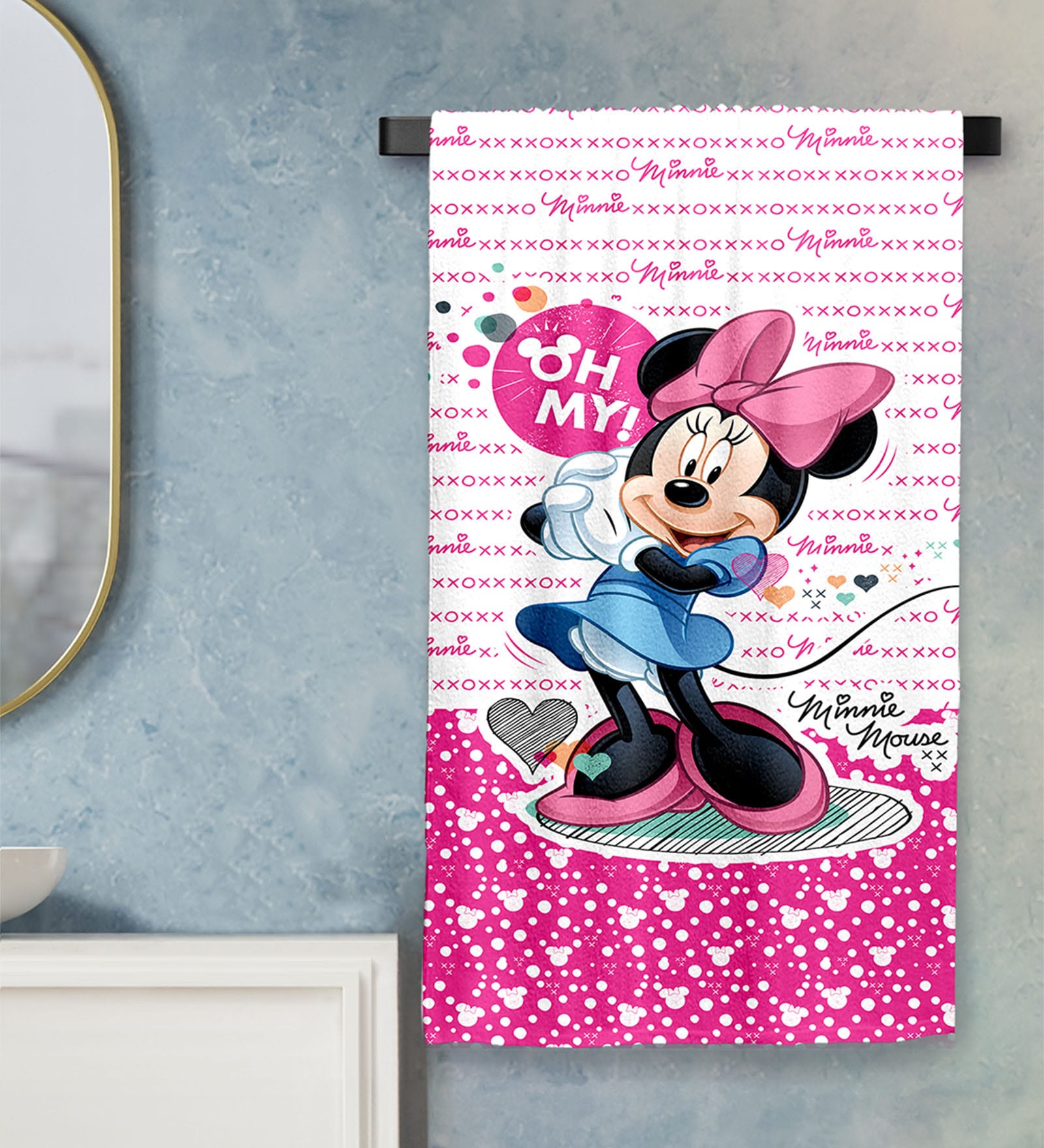 Pink Cotton Disney Minnie 400 GSM Bath Towel (1Pc)