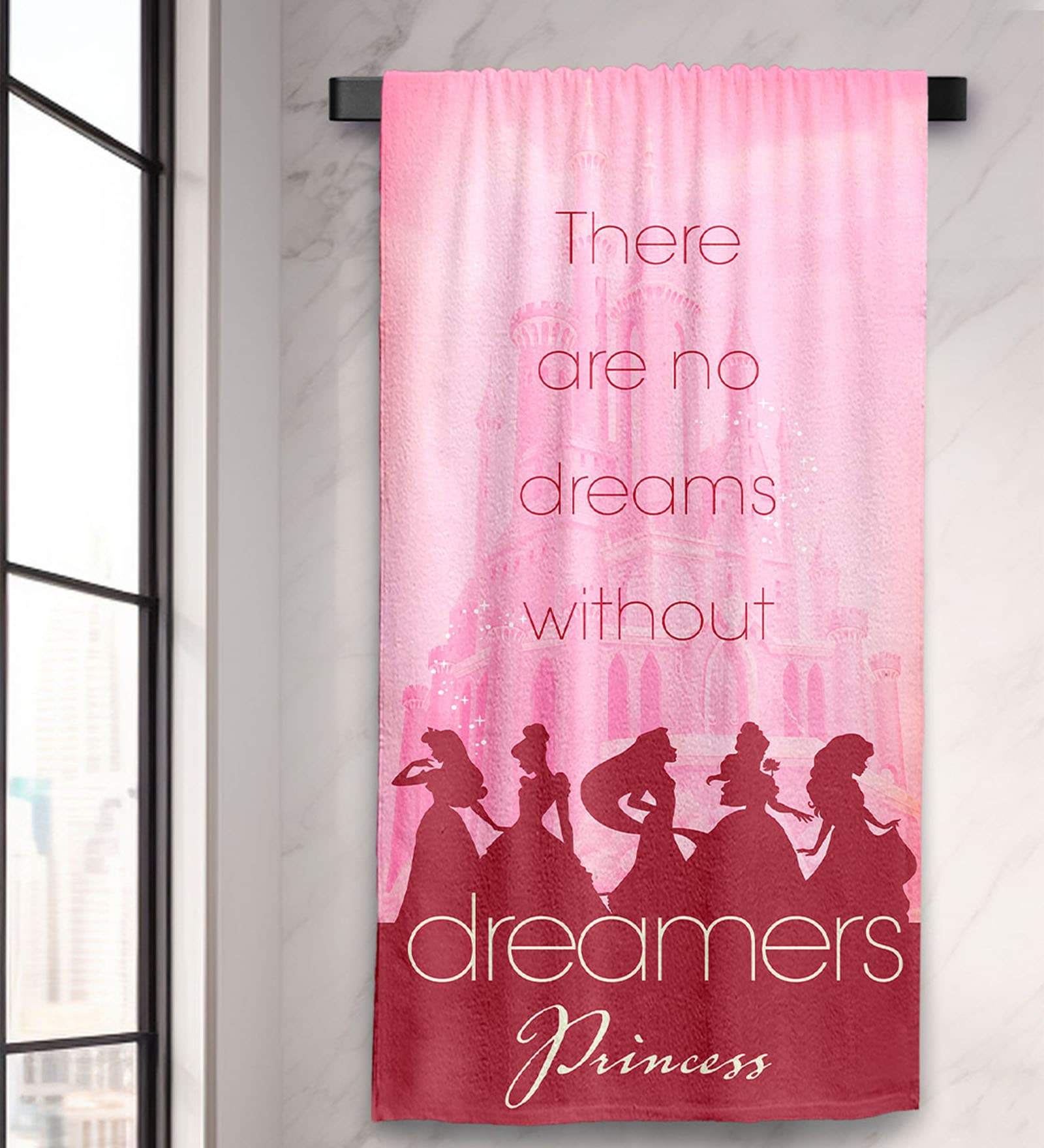 Pink Cotton Disney Princess 400 GSM Bath Towel (1Pc)