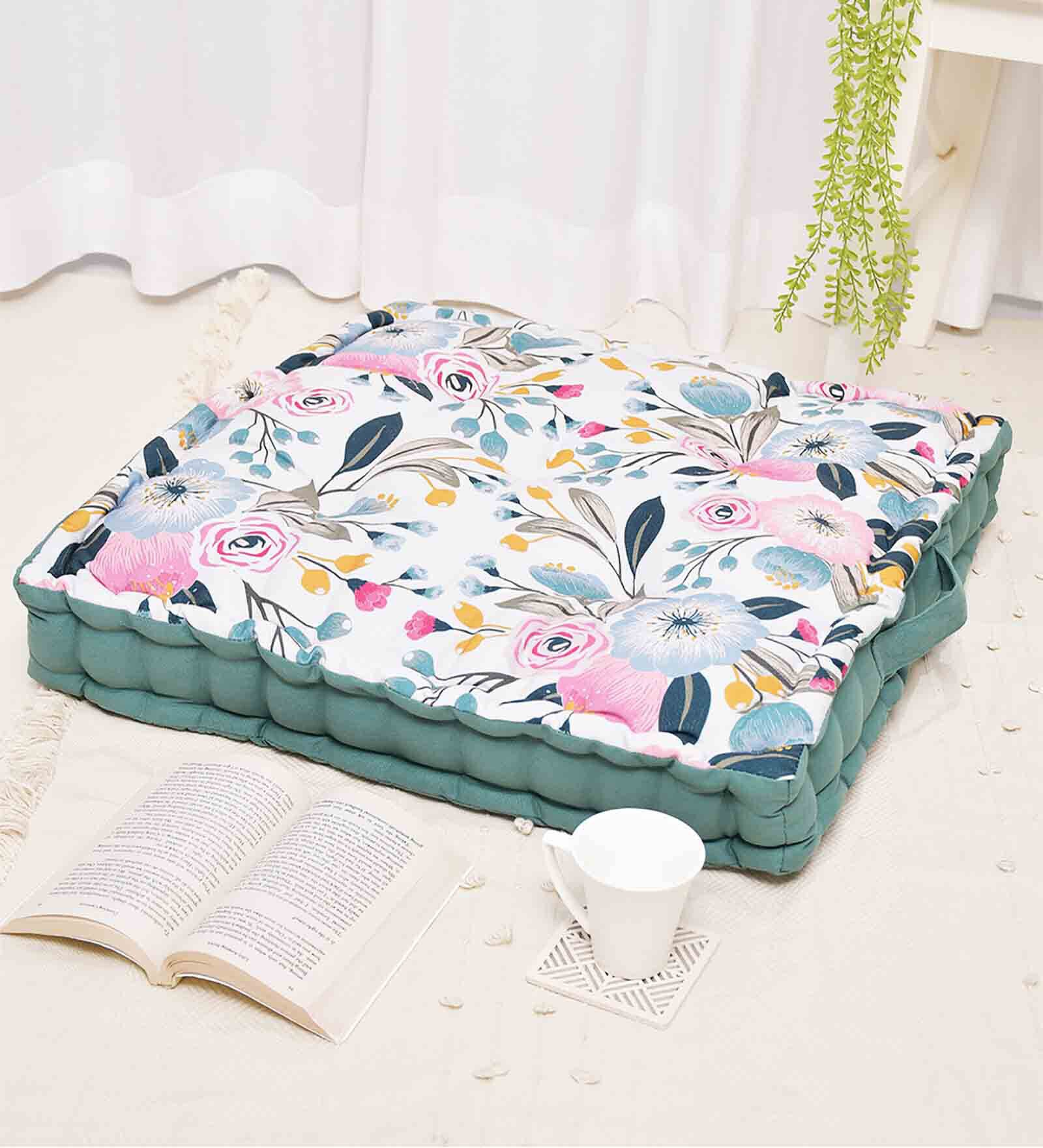 Pink Cotton Floral 20x20 inches Floor Cushion