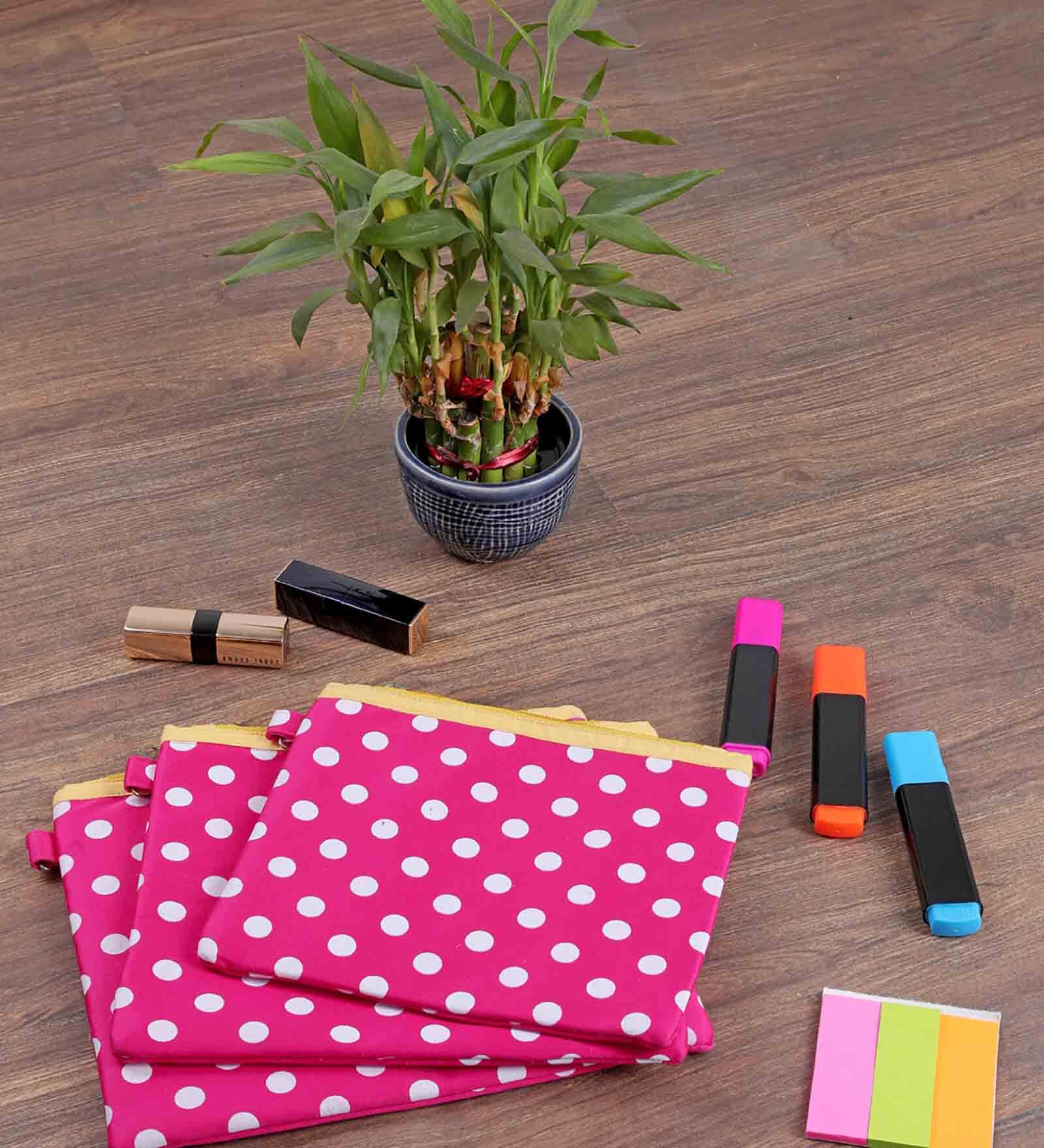 Pink Cotton Foldable Set Of 3 Drawer Organisers