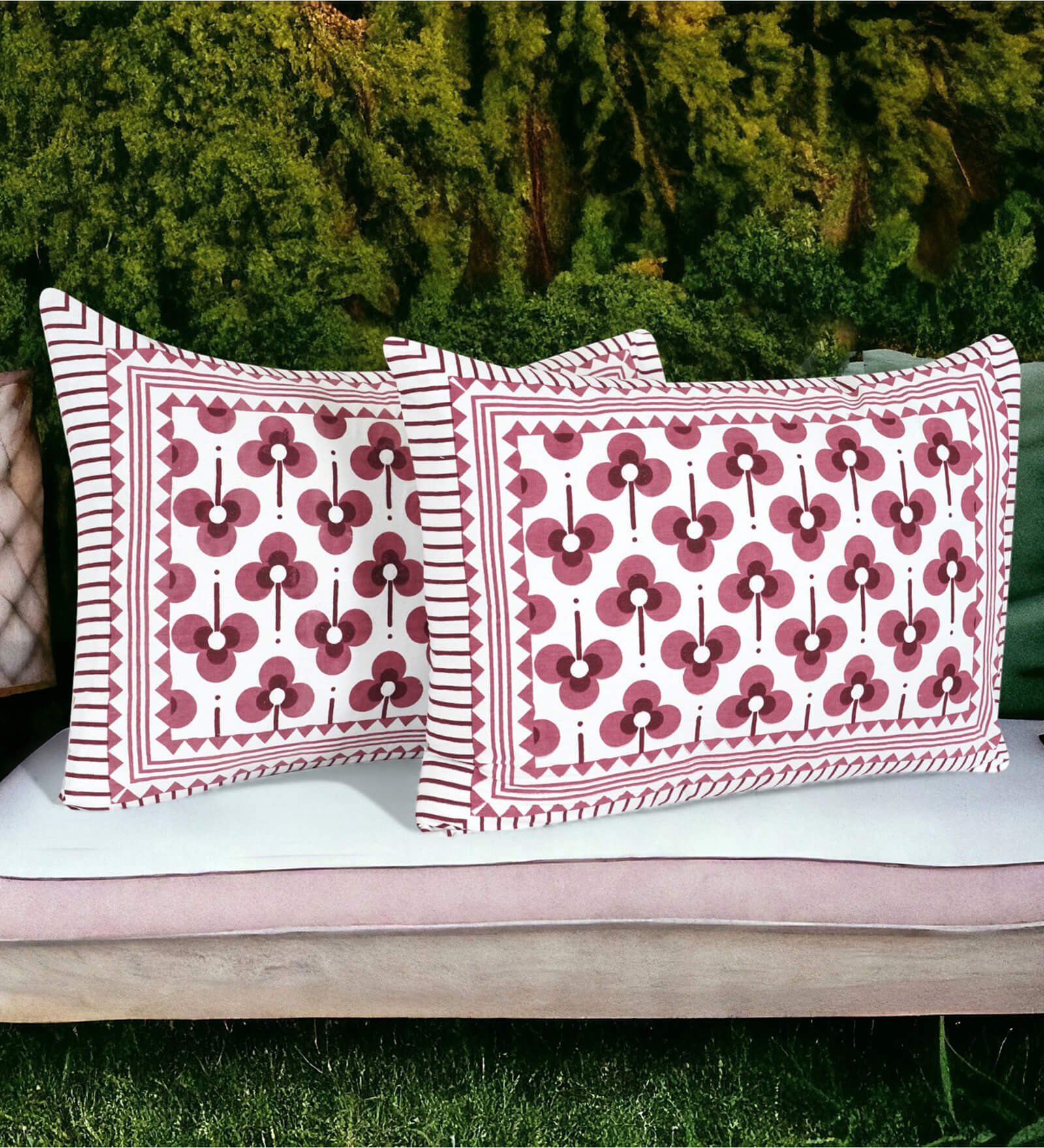 Pink 220 TC Cotton Abstract 28 x 18 Inch inches Pillow Covers (Pack of 2)