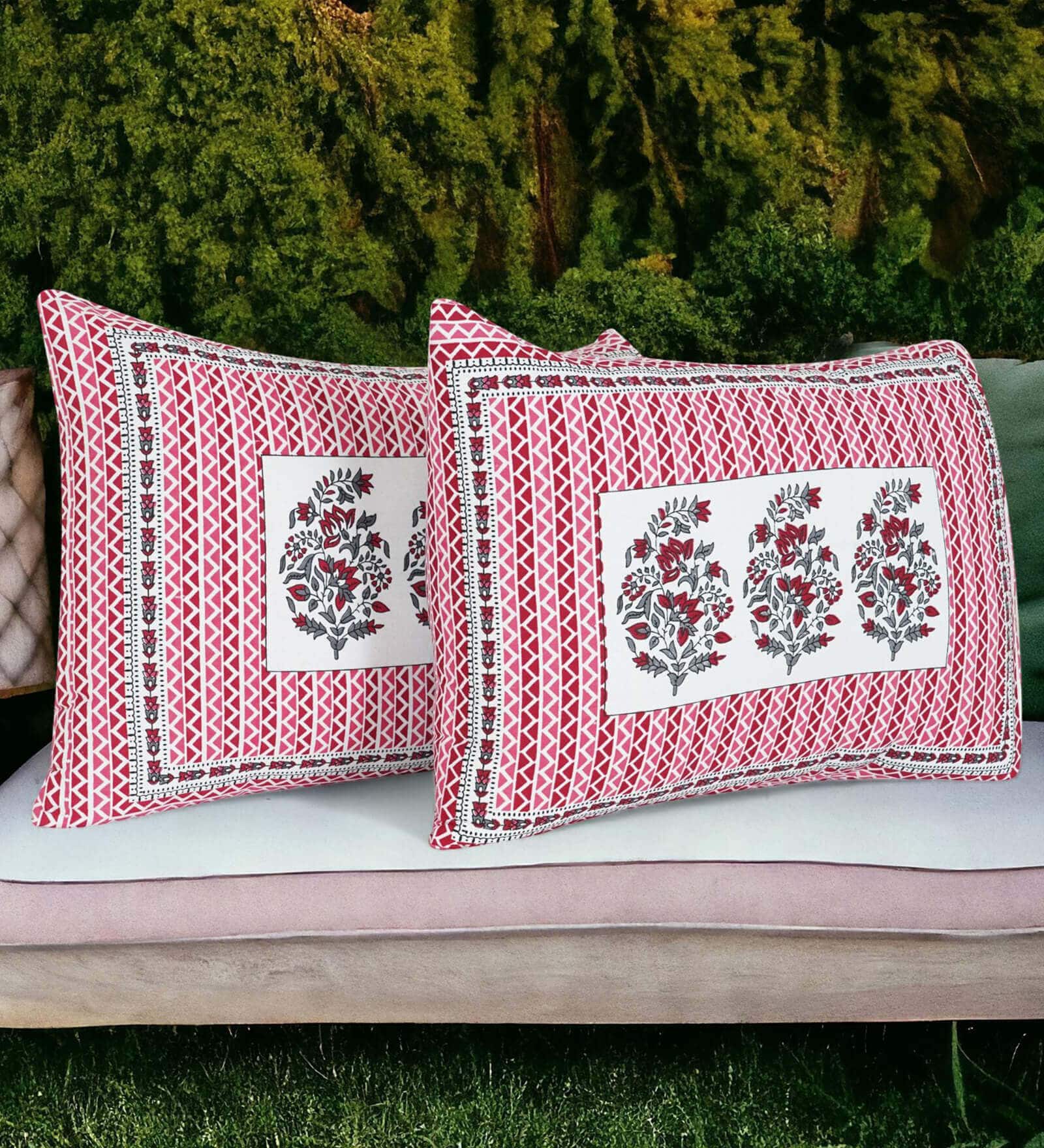 Pink 220 TC Cotton Traditional 28 x 18 Inch inches Pillow Covers (Pack of 2)