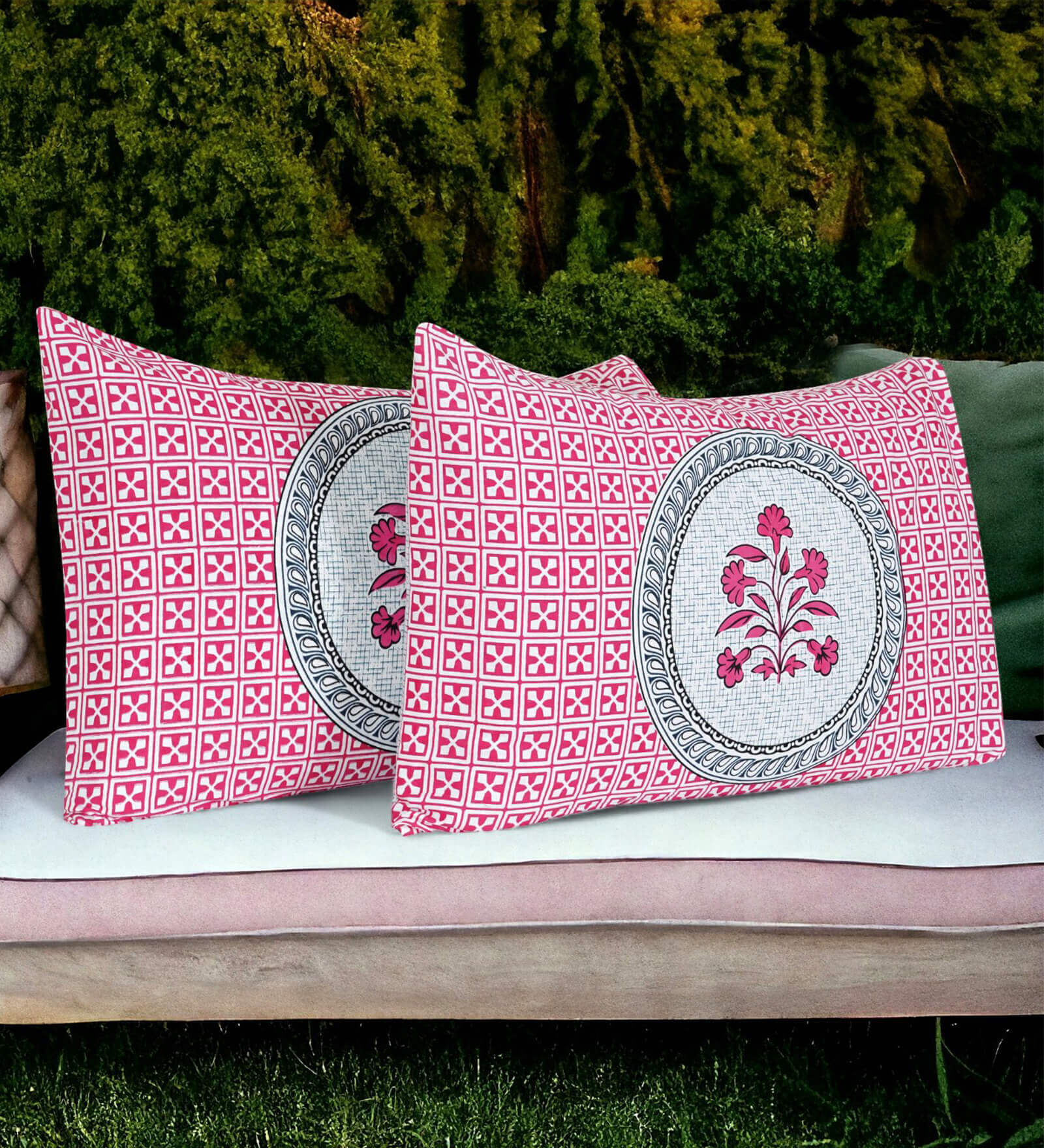 Pink 220 TC Cotton Floral 28 x 18 Inch inches Pillow Covers (Pack of 2)