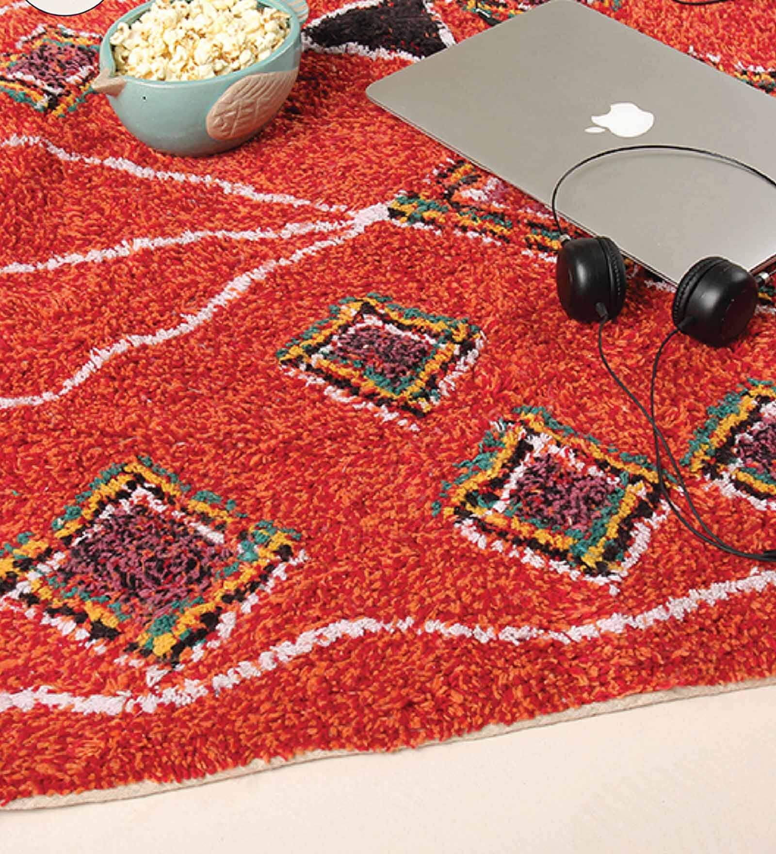 Pink Cotton Geometrical 2.2 X 4.5 Feet Hand Woven Carpet
