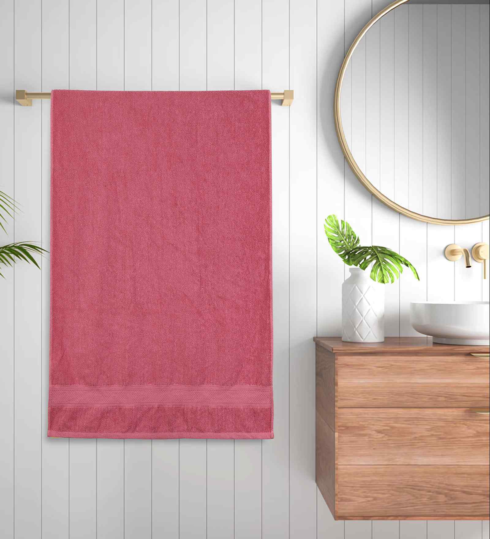 Pink Cotton Printed 300 GSM Bath Towel (1 Pc)