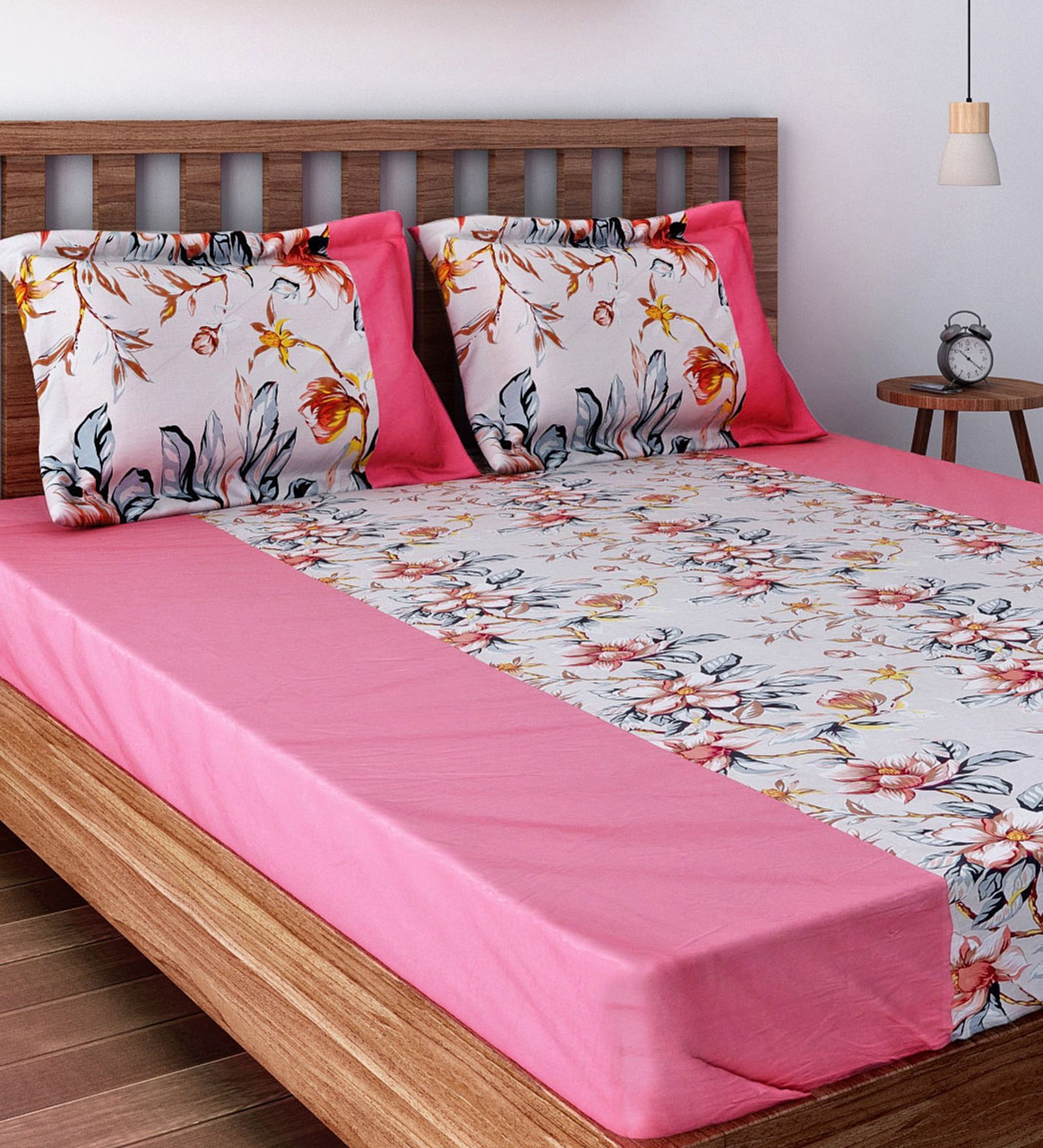 Buy Cotton 240TC Fitted Queen Size Bedsheet with 2 Pillow Covers Online ...