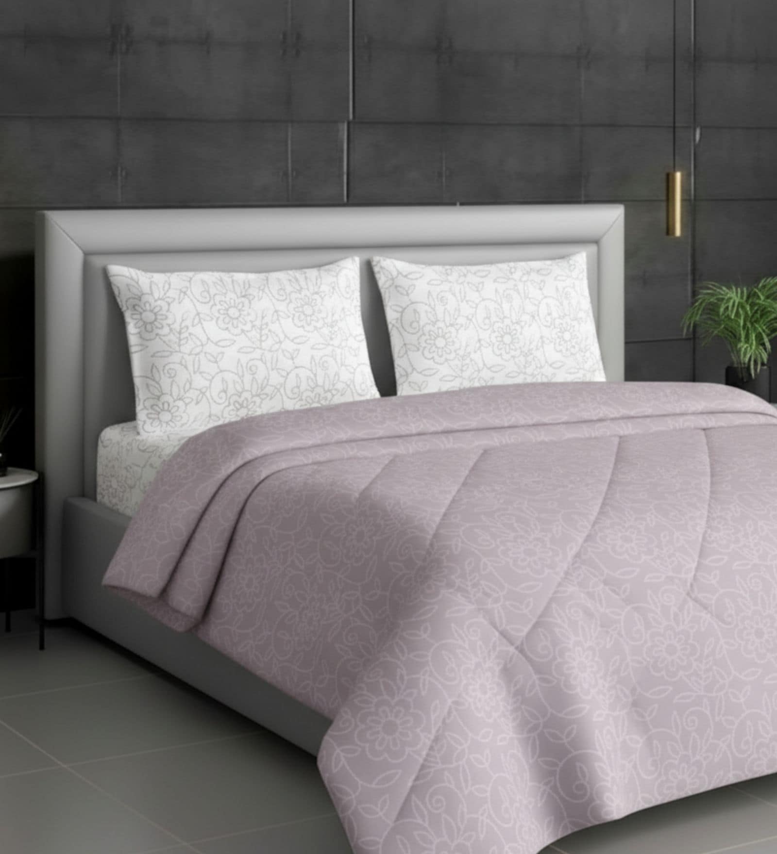 Pink Cotton 210TC Printed All Weather Double 150GSM Bedding Set 1 Comforter 1 Bedsheet 2 Pillow Covers