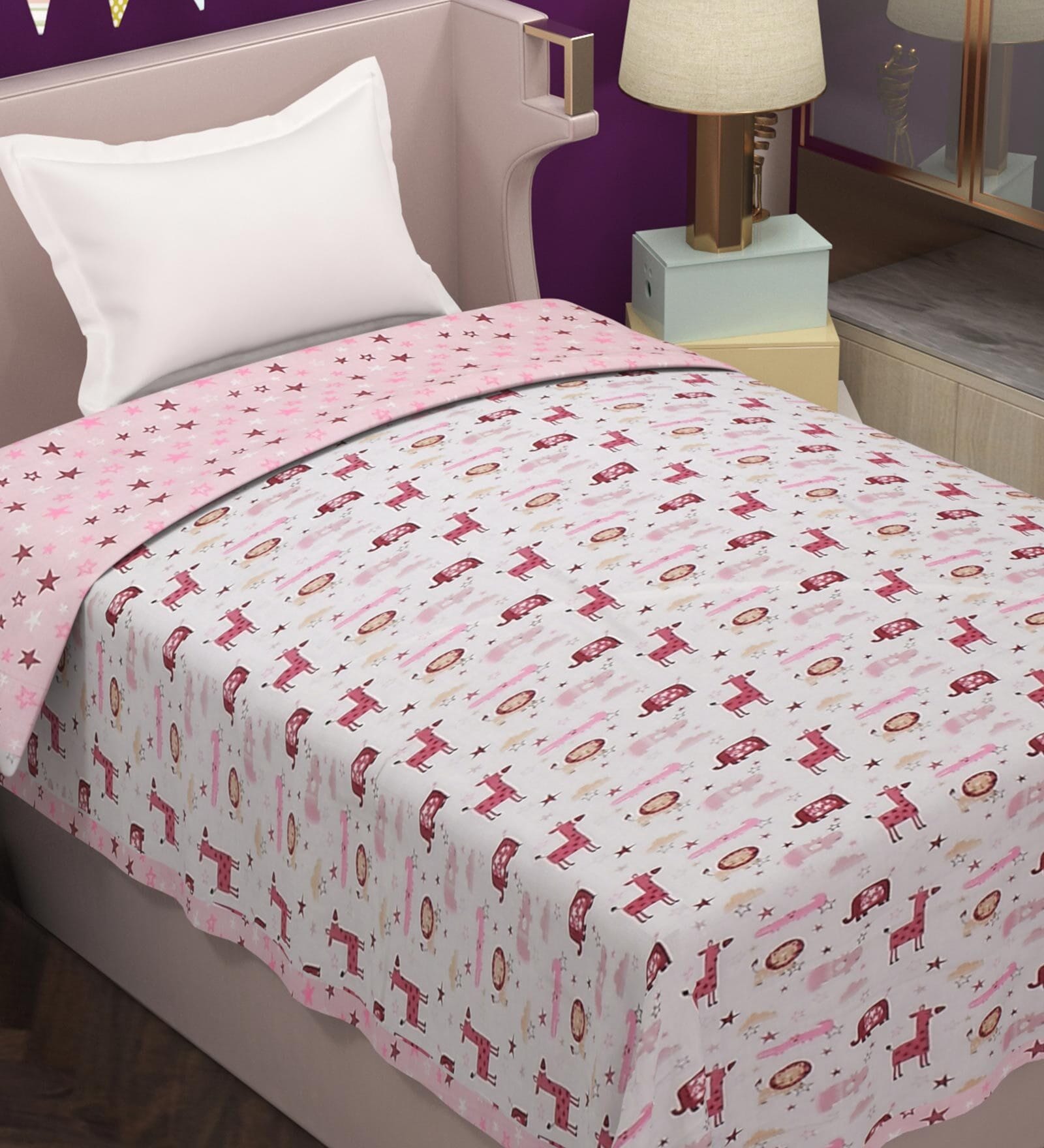 Pink Abstract Cotton 80 GSM Single Bed Reversible Dohar