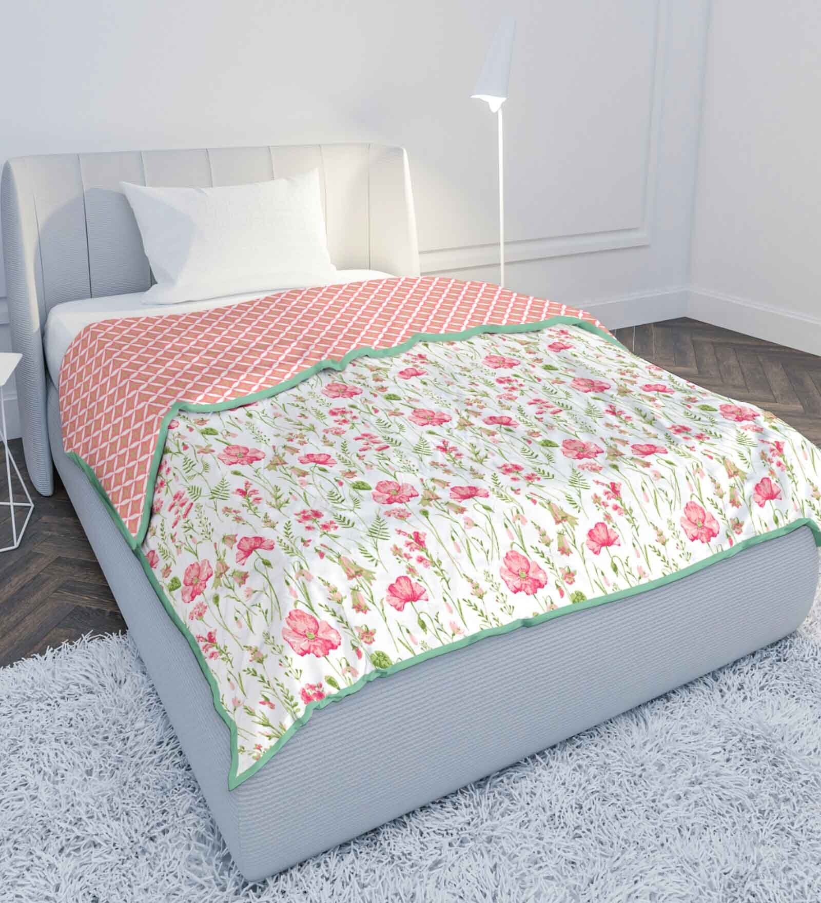 Pink Cotton Floral 120 GSM Reversible Single Bed Dohar