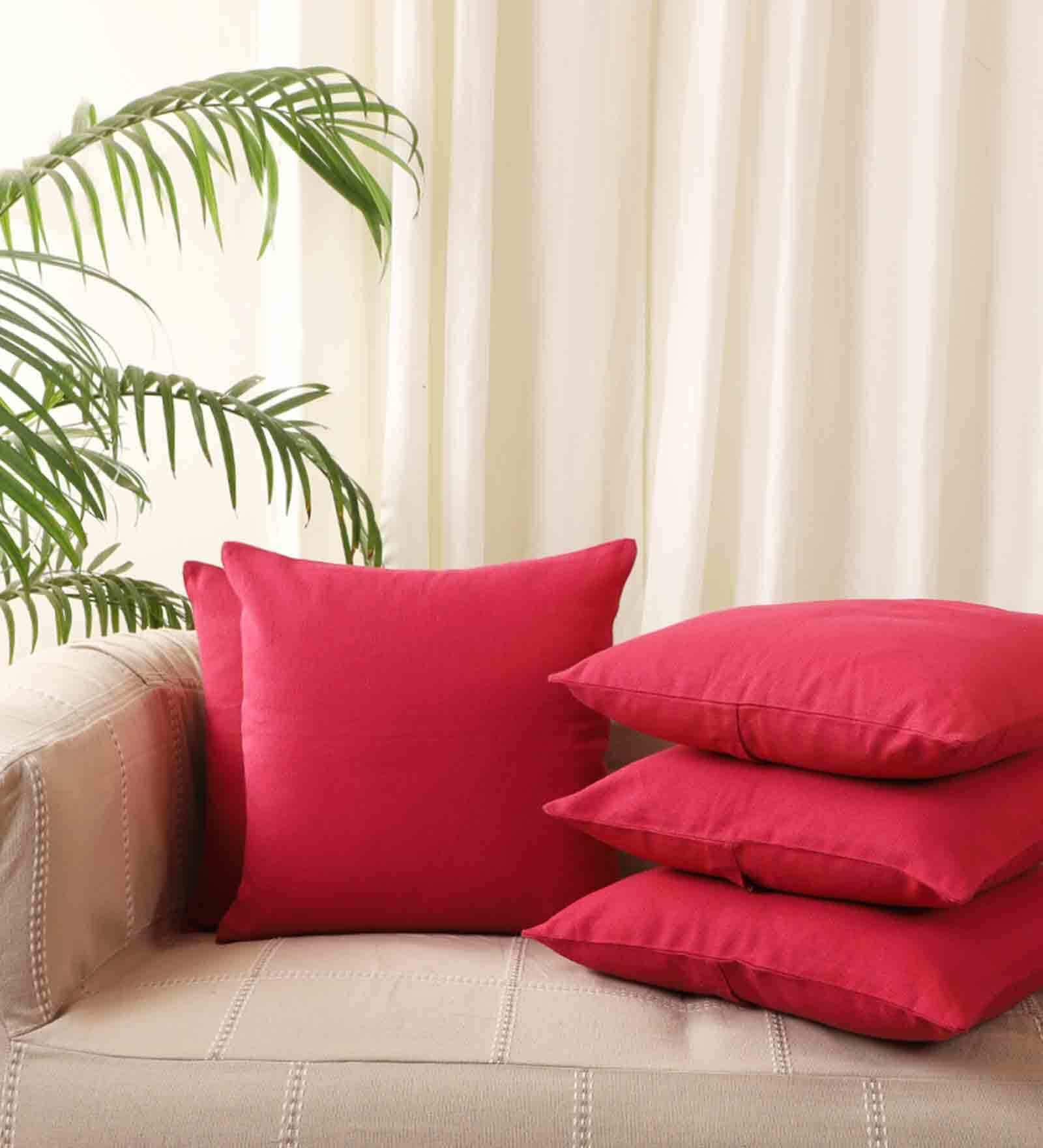 Pink Solid Cotton 16 x 16 Inches Cushion Covers (Set of 5)