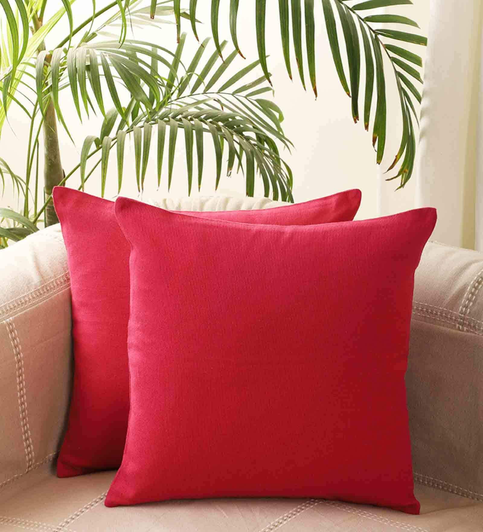 Pink Solid Cotton 20 x 20 Inches Cushion Covers (Set of 2)