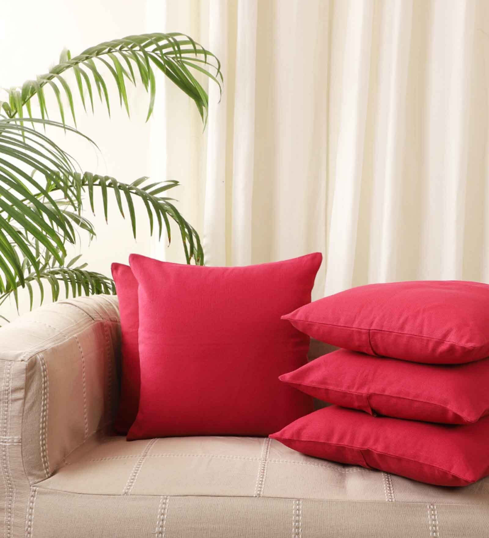 Pink Cotton Solid 20x20 inches Cushion Covers (Set of 5)
