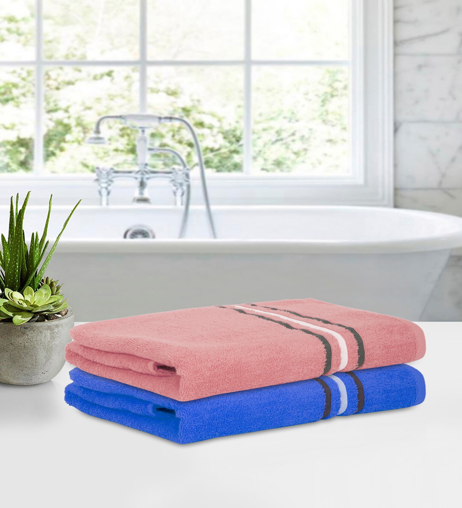 Pink Cotton Solid 380 GSM Bath Towels (Set of 2)