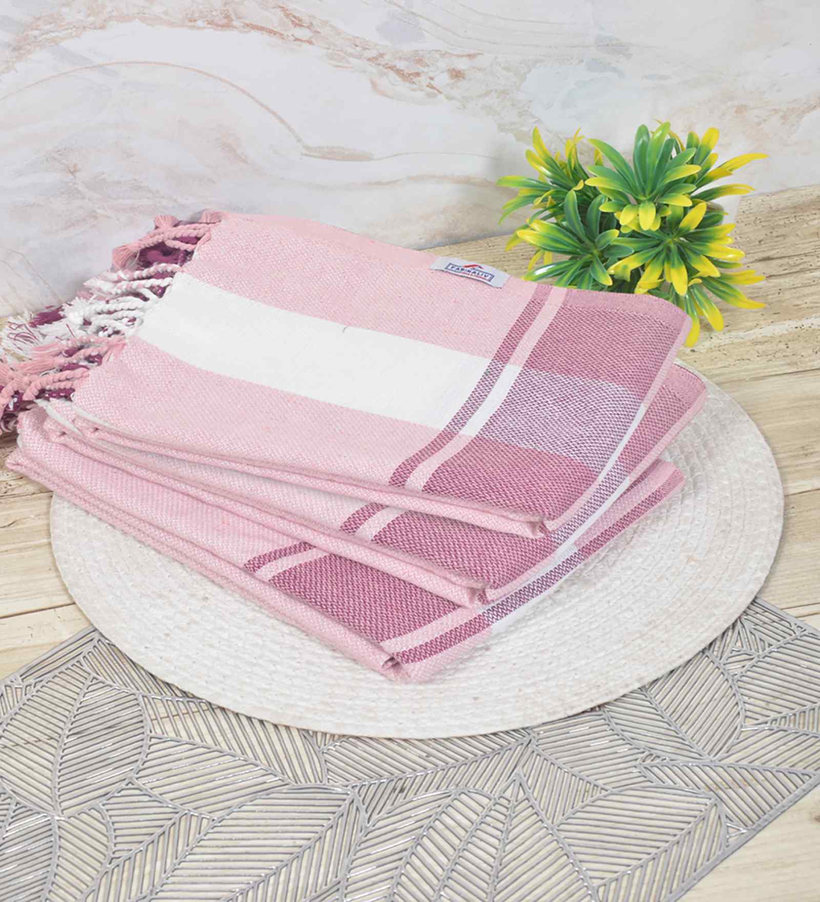Pink Cotton Striped 225 GSM Bath Towels Pack of 3