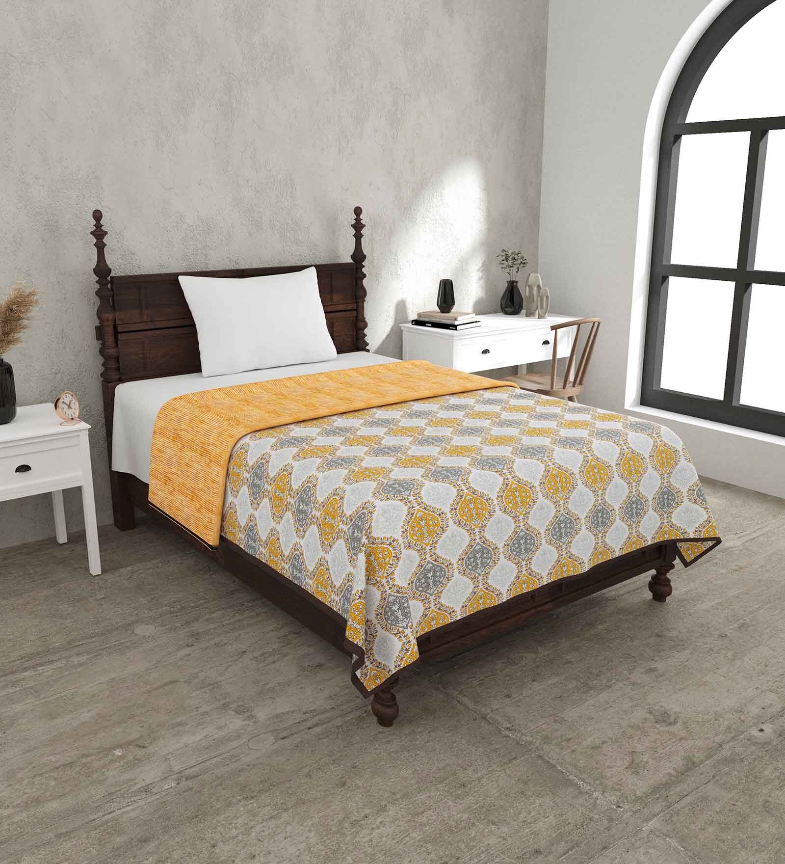 Yellow Cotton Traditional 220 GSM Double Bed Dohar